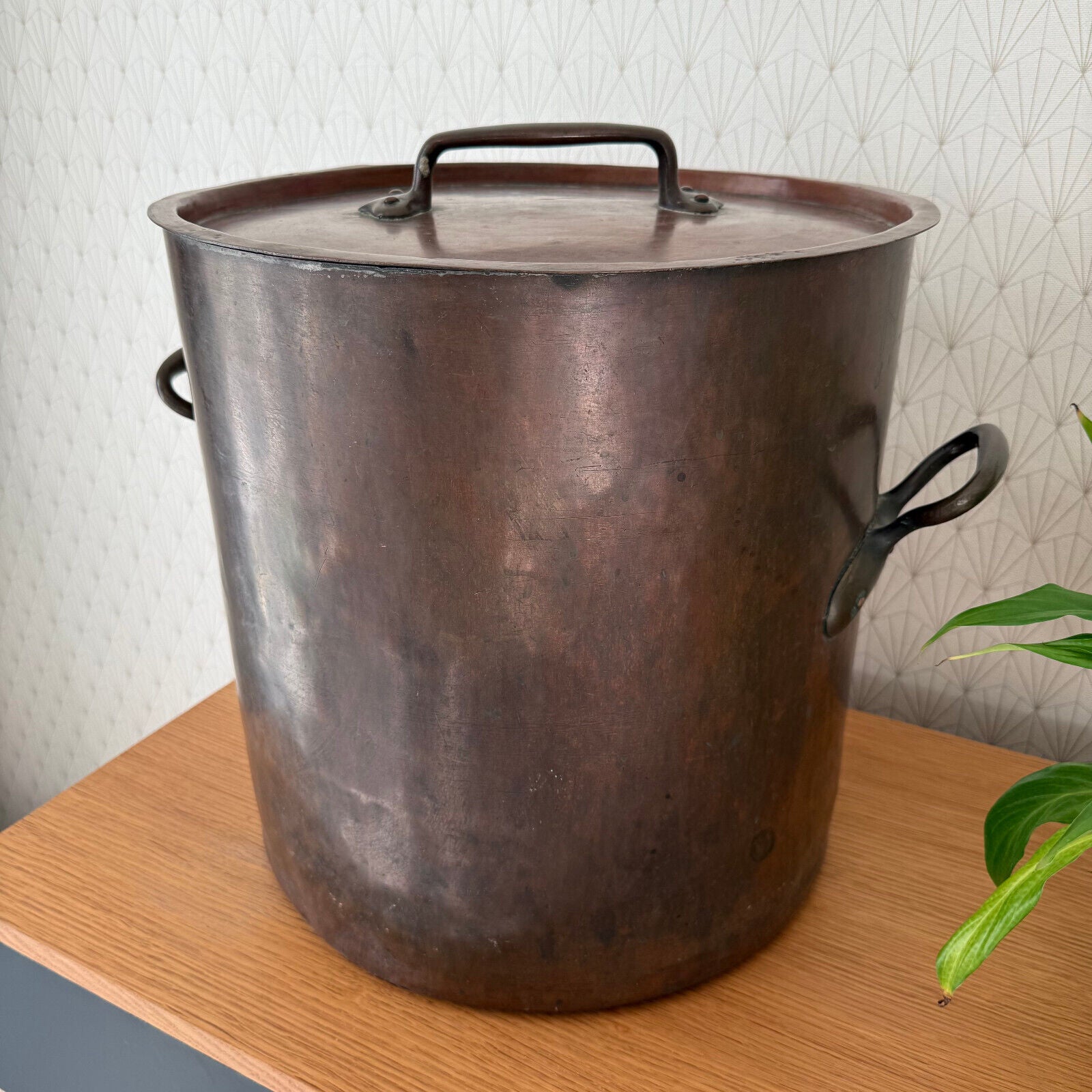 HUGE French stock pot antique Copper Cookware 15 3/4" 0112241 - Fleamarketfrance