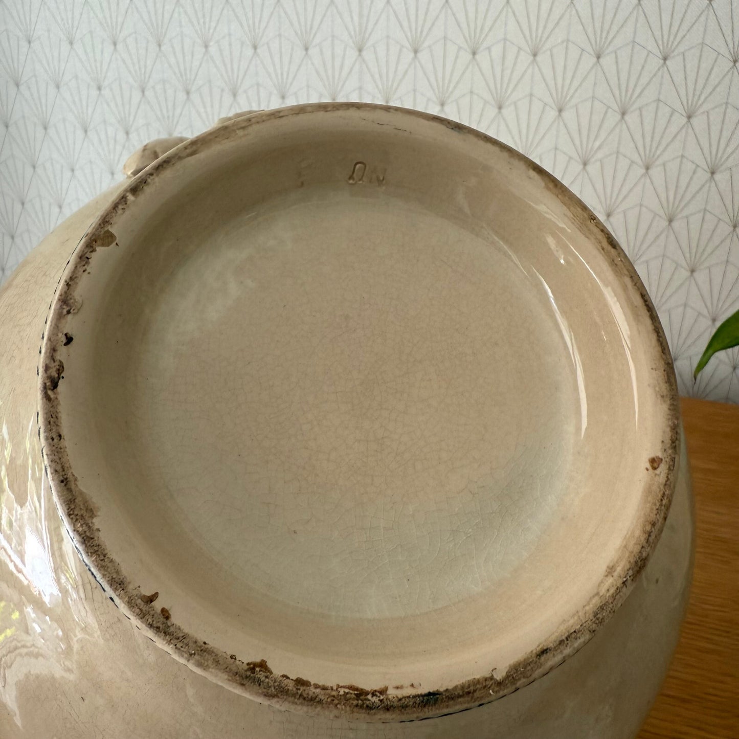 French Vintage Tureen  Earthenware Flowers Fruits Blue Bowl 1906253