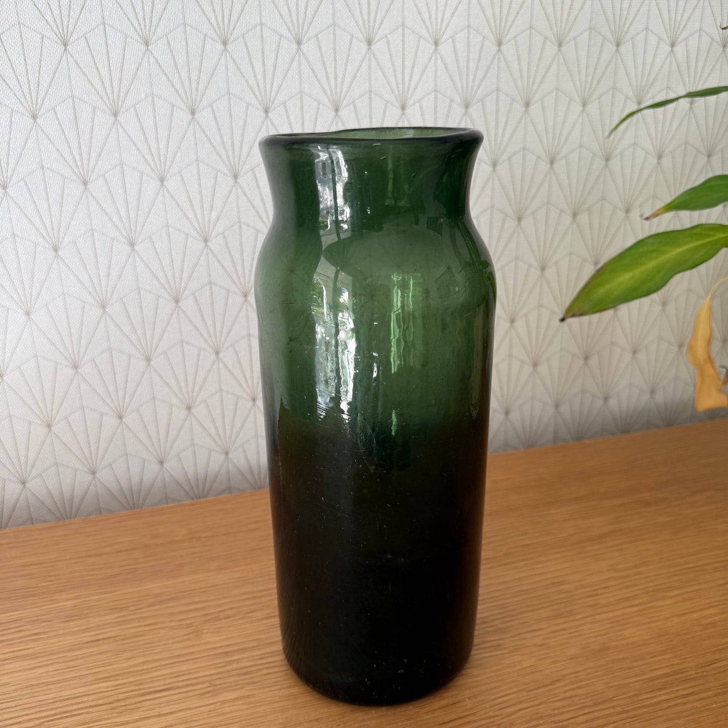 Antique French Green Glass Vase Hand Blown Truffle Jar 10.5" 08092513 Fleamarketfrance : French vintage and antique decor