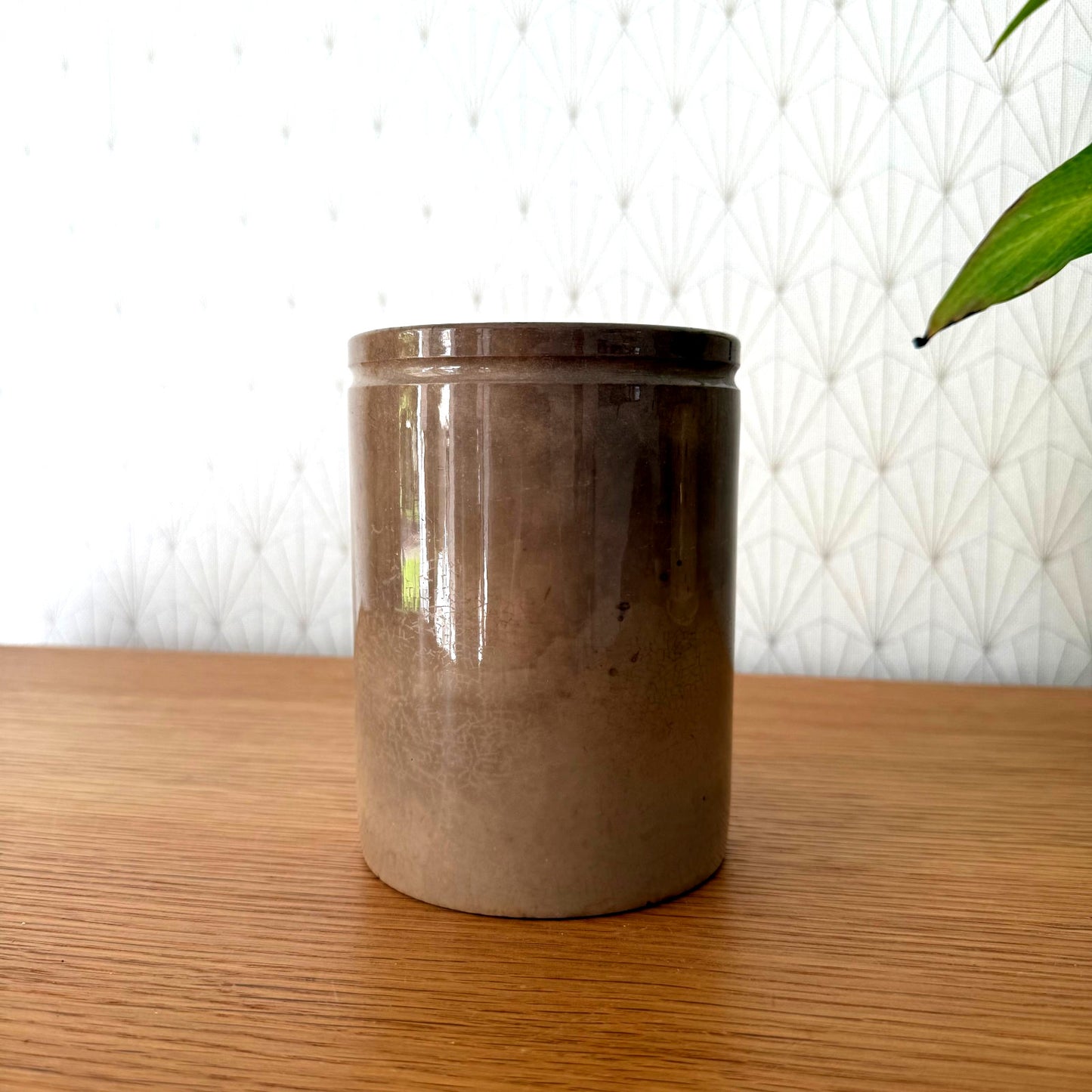 HANDMADE GLAZED BROWNISH ANTIQUE FRENCH JAM POT SMALL SARREGUEMINES 0809252