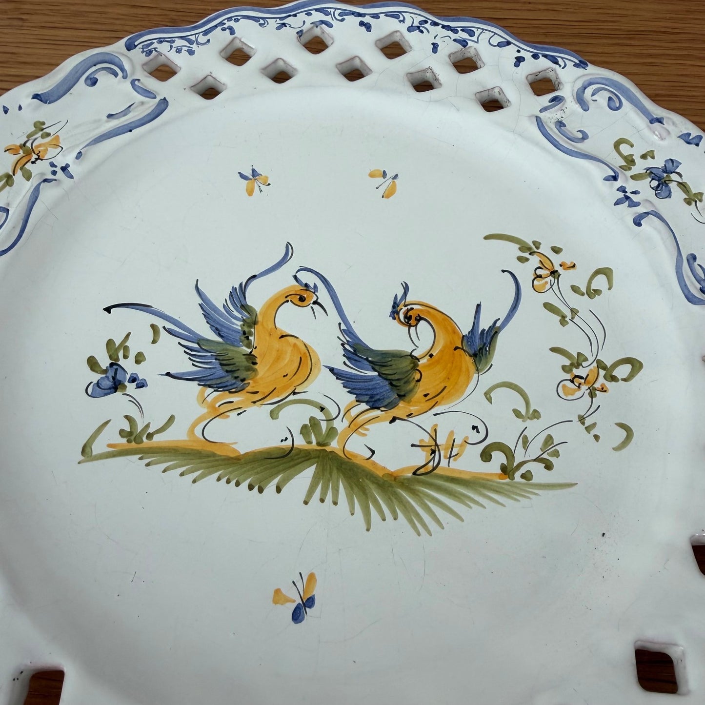 French Moustiers Faience Plate Hand Painted Reticulated Birds 04092626