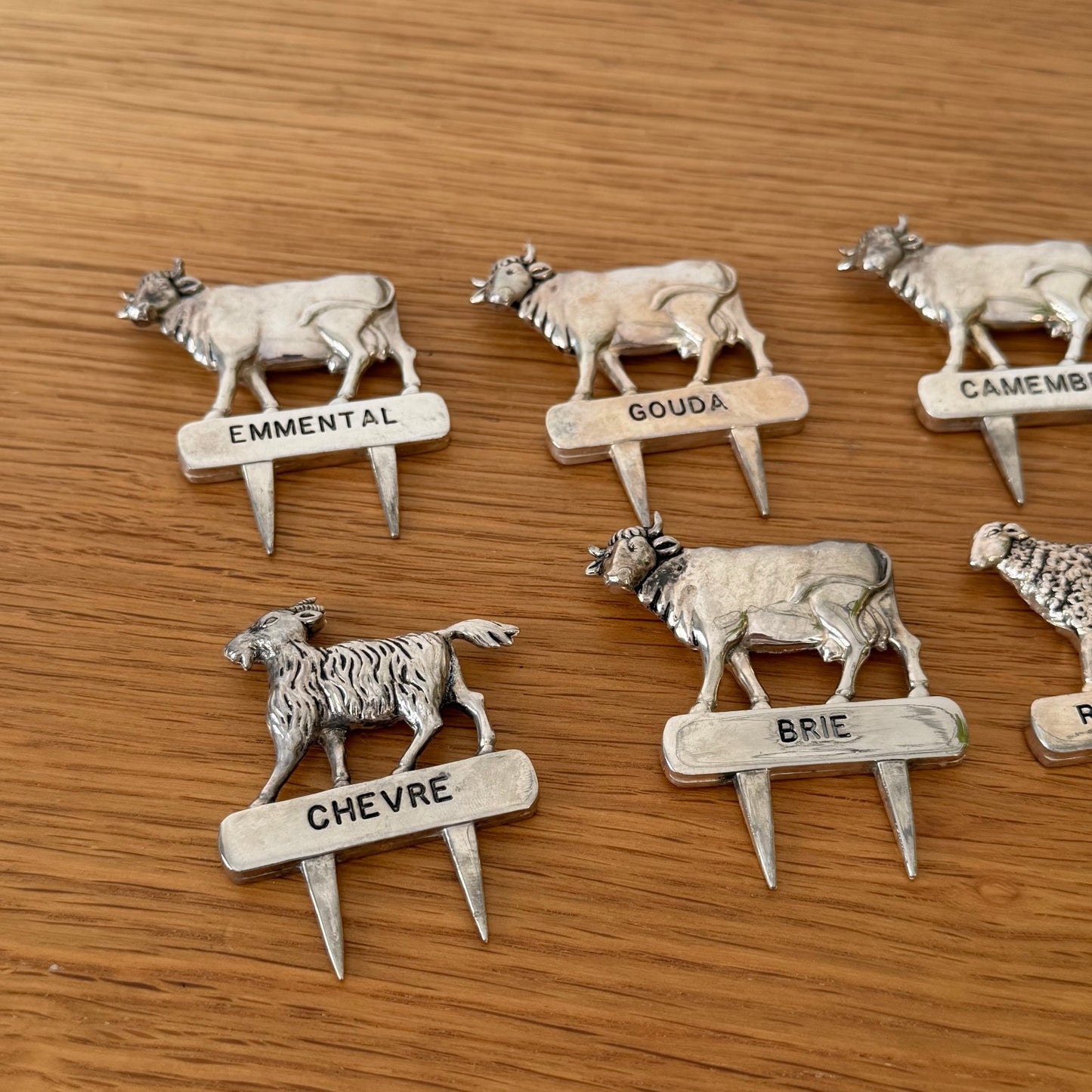 Vintage French Silverplate Cheese Markers Flags Tags Set of 6 10062617 Unbranded