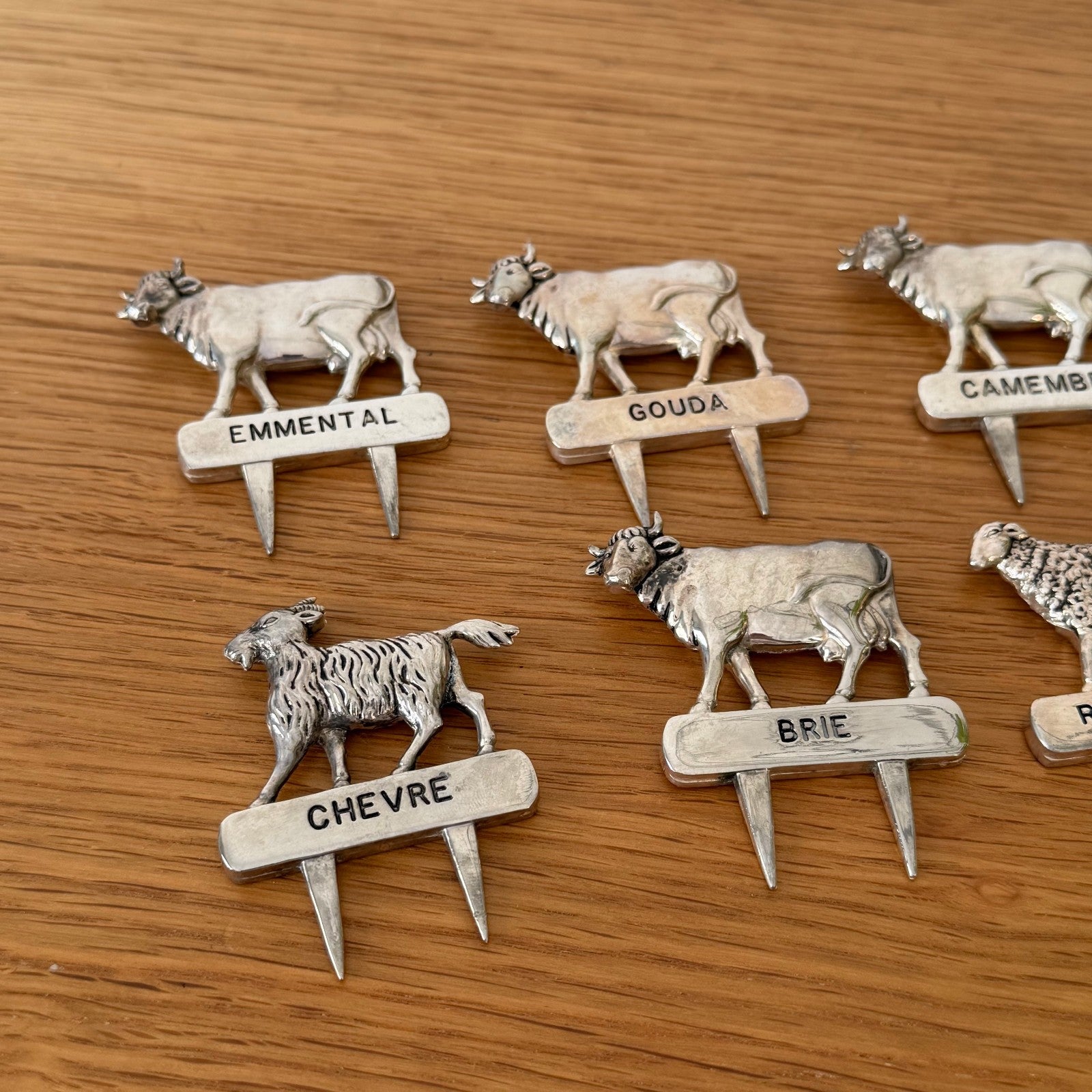 Vintage French Silverplate Cheese Markers Flags Tags Set of 6 10062617 Unbranded