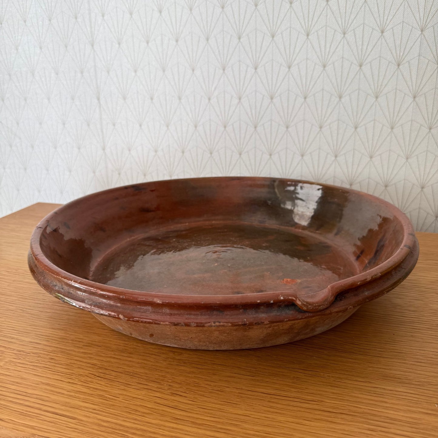 Large French 16 1/4 pottery Brown Fruit bowl Provence Vintage Tian 04072512