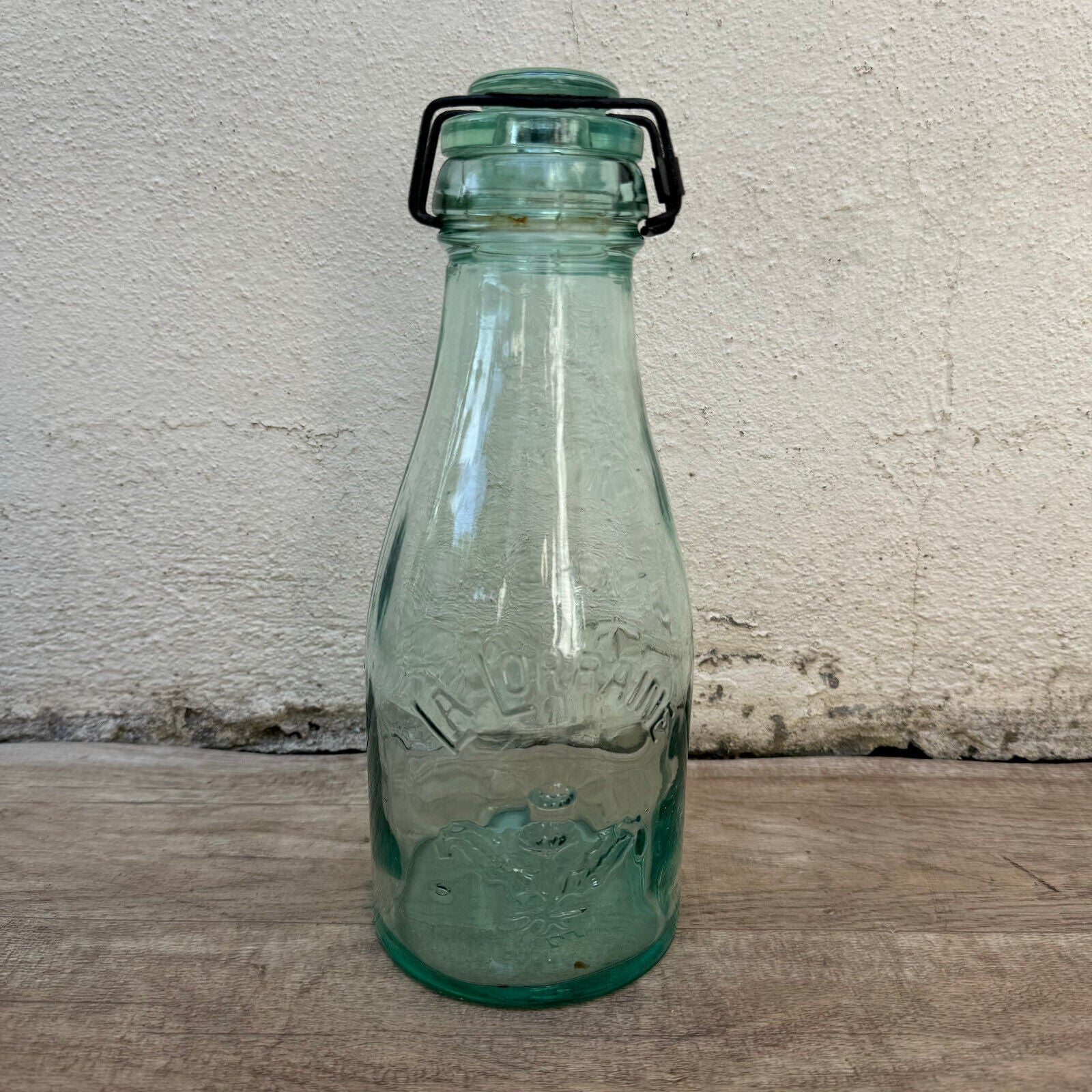 Old bottle preserve La Lorraine jar glass stopper 10 1/2" 30062413 - Fleamarketfrance