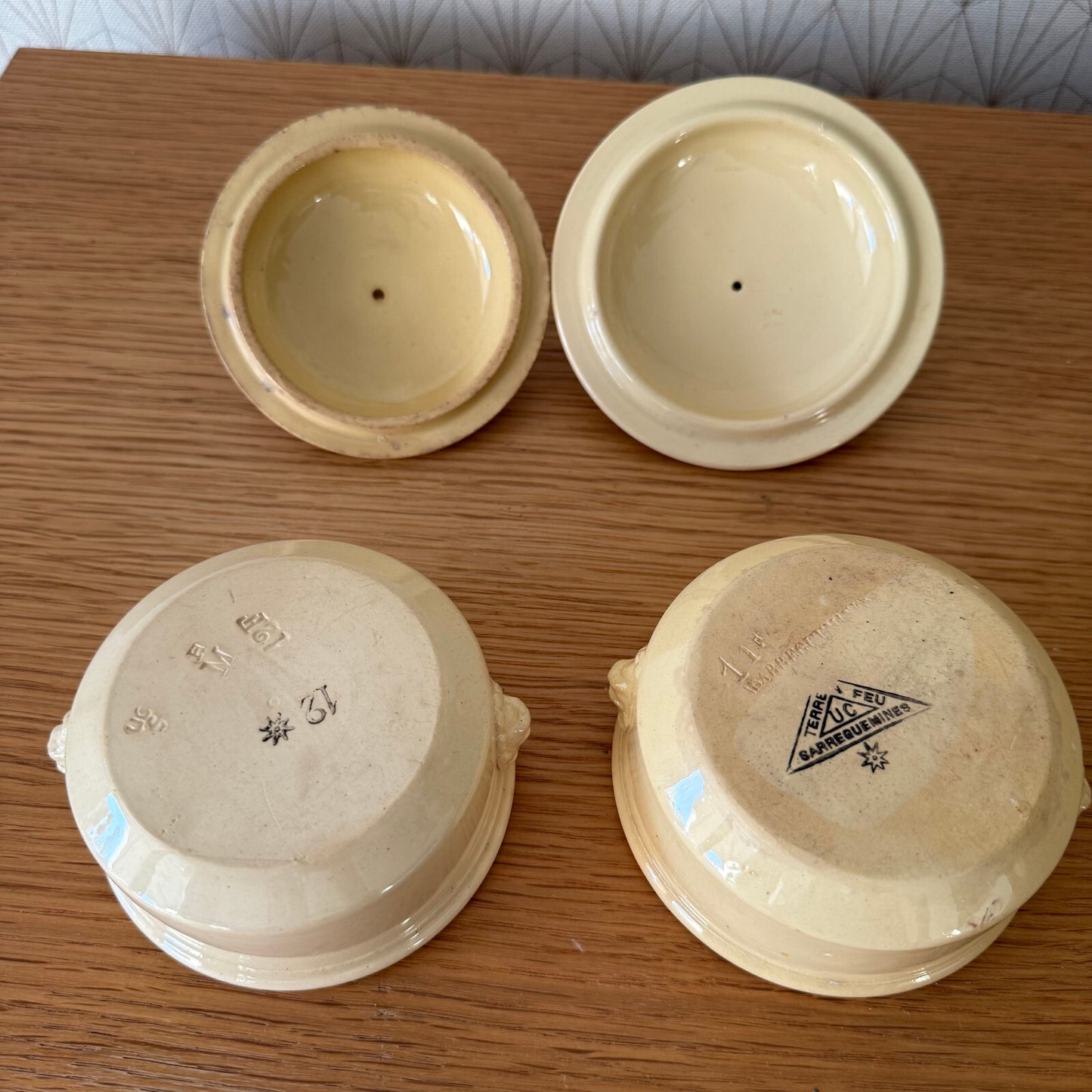 French Sarreguemines Terrine Pots Vintage Ceramic Foie Gras Set 01122410 Sarreguemines