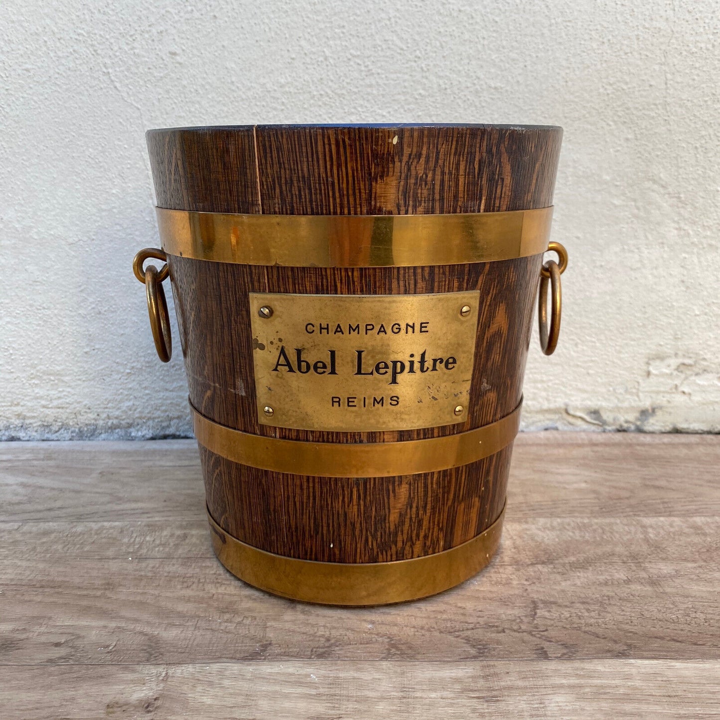 Vintage French Champagne Ice Bucket Cooler Made France WOOD BRASS 2903254