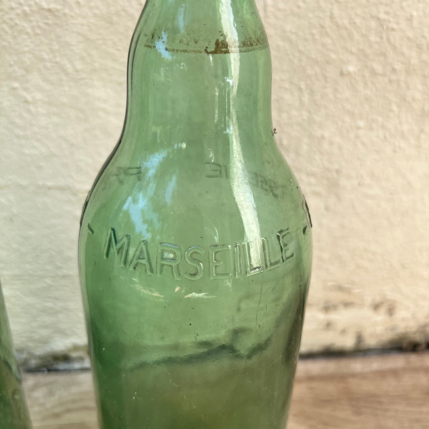 French Vintage Marseille Glass Bottles Green Set of 2 Wire Bail 07062216 Unbranded