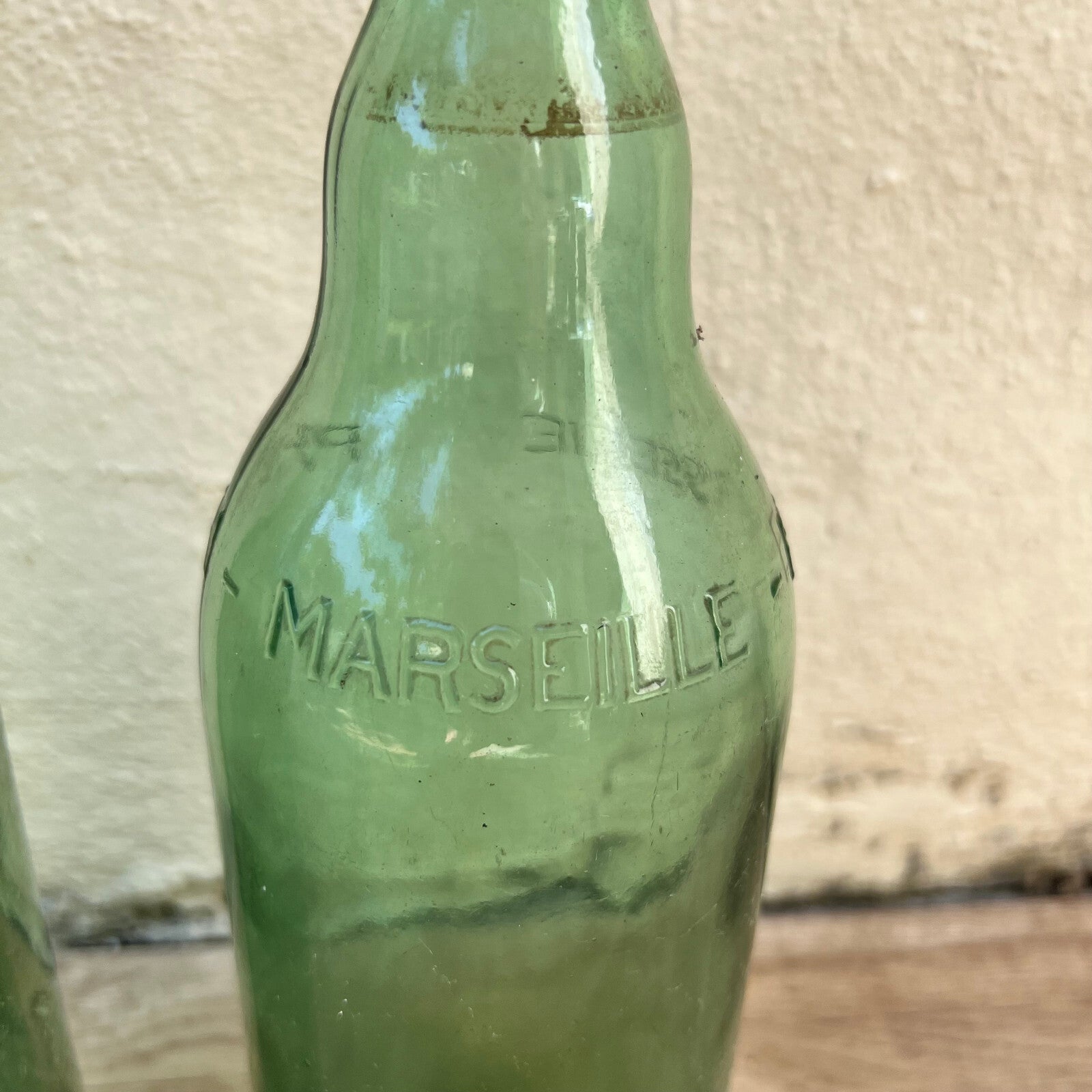 French Vintage Marseille Glass Bottles Green Set of 2 Wire Bail 07062216 Unbranded