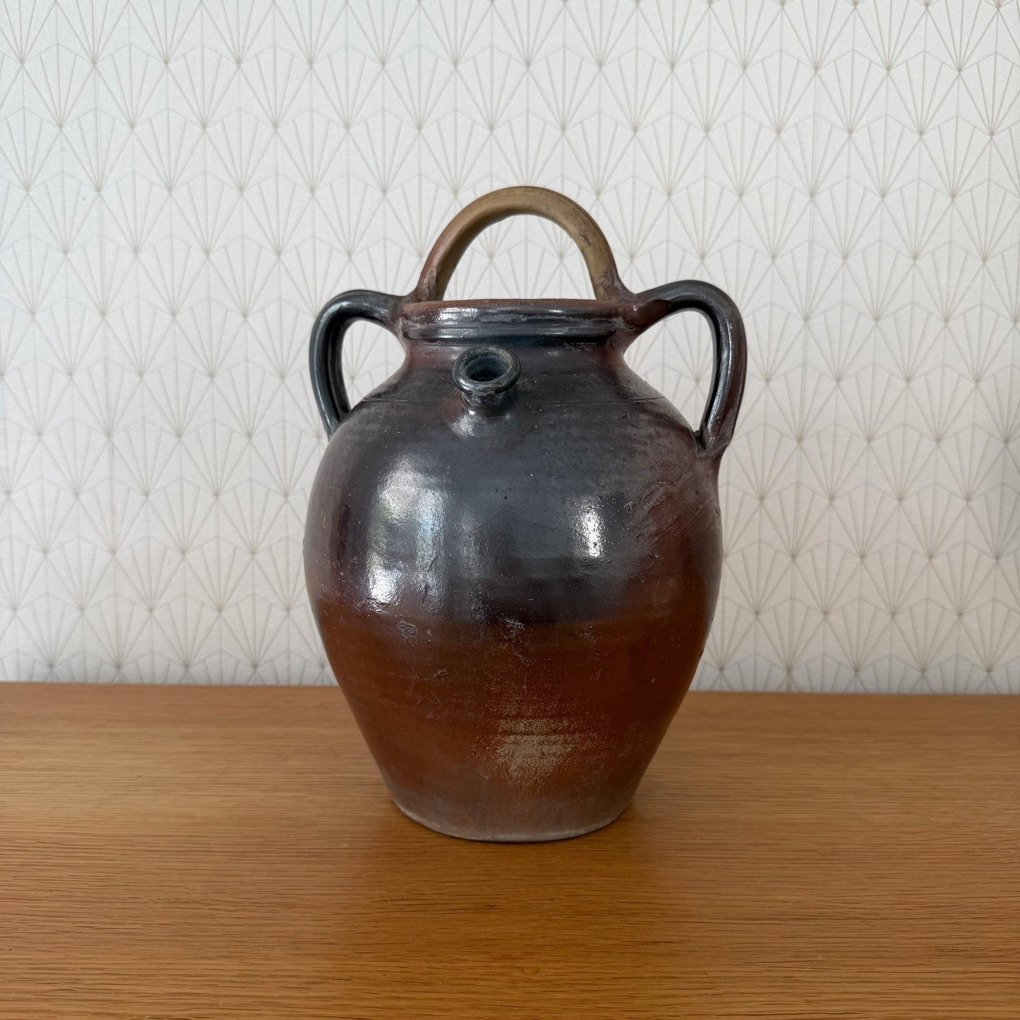Antique French Stoneware Jug Handmade Earthenware Pitcher Pottery 04092617