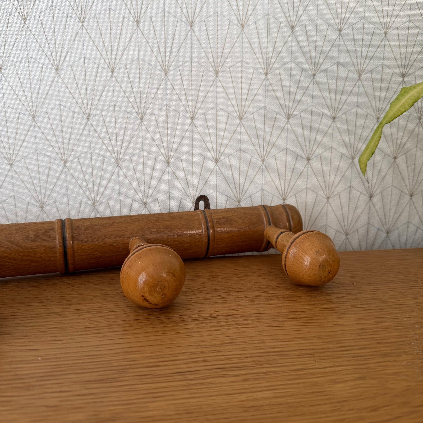 French Bamboo Coat Rack Vintage Wood Wall 5 Peg Hanger 14072610 Unbranded