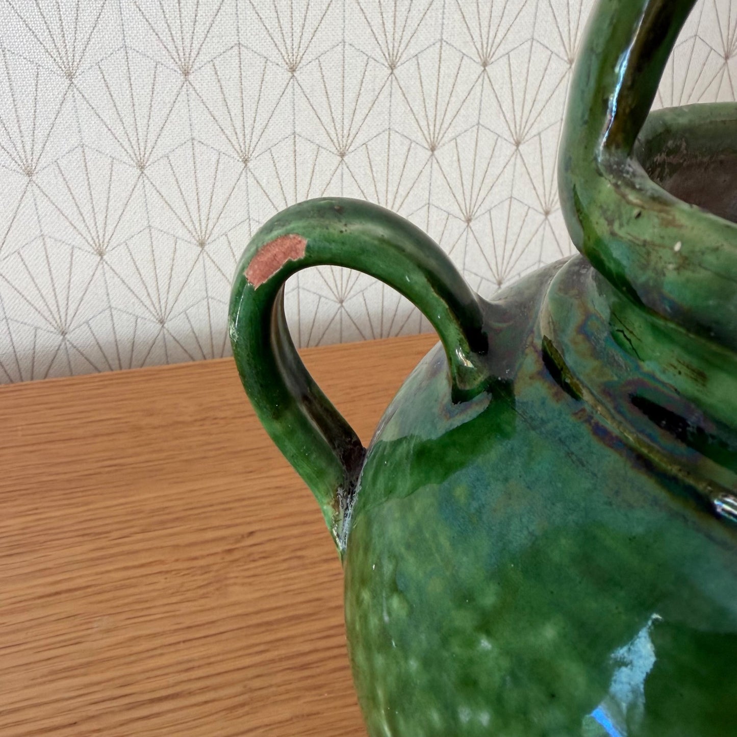 Vintage French Green Glazed Water Jug Gargoulette Pottery 9.4" 28052611 Fleamarketfrance