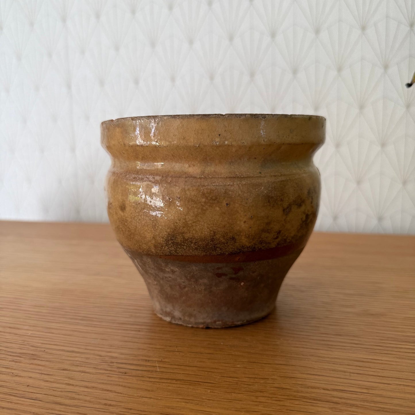 HANDMADE GLAZED YELLOW ANTIQUE FRENCH CONFIT JAM POT SMALL TERRACOTTA 0809254