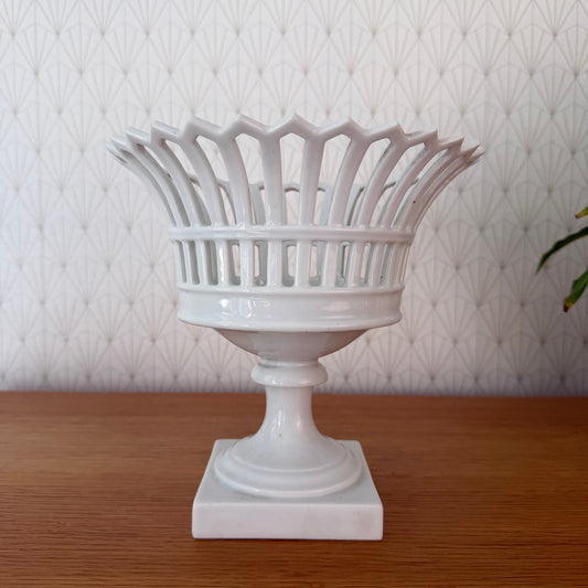 Vintage White Porcelain Fruit Bowl Basket Empire Napoleon III 20102519
