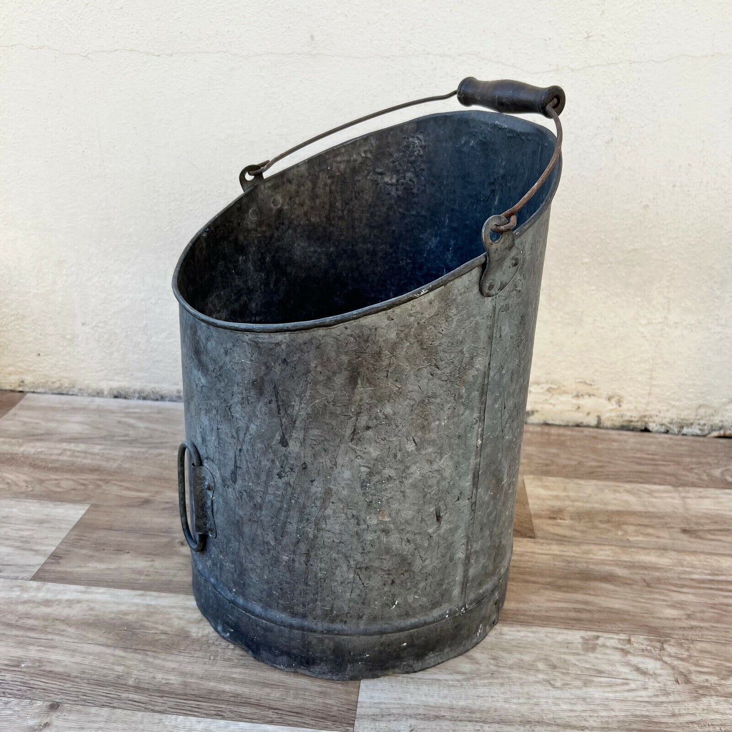 Vintage French Zinc Galvanized Charcoal Bucket Scuttle Handle 04032228 - Fleamarketfrance