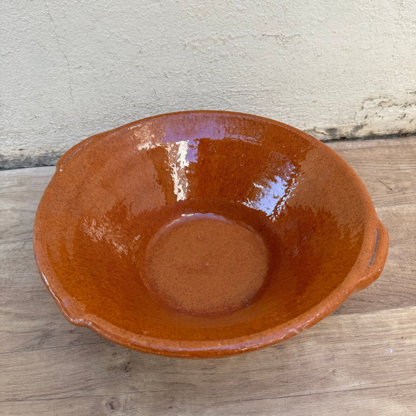 VINTAGE FRENCH GLAZED TERRACOTTA SALAD MIXING BOWL TERRINE TIAN 10 1/2" 0109243 - Fleamarketfrance