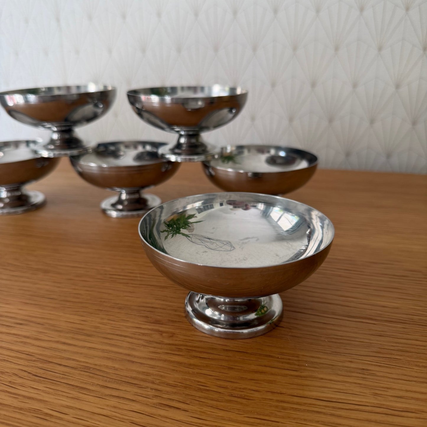 Set 6 Vintage LETANG REMY Inox FRENCH Stainless Goblet Ice Cream Cup 08102511