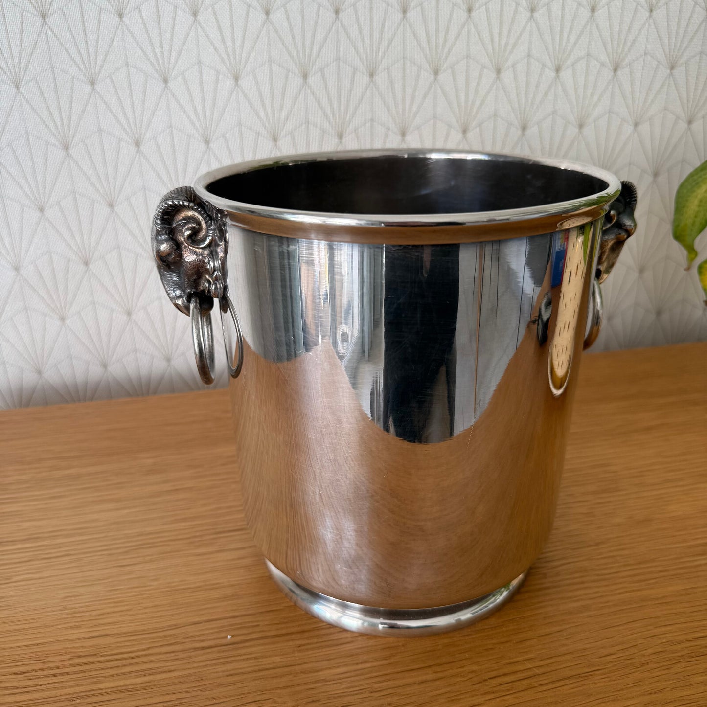 Vintage French Champagne Silverplate Ice Bucket Cooler Ram Head Handles 2704257