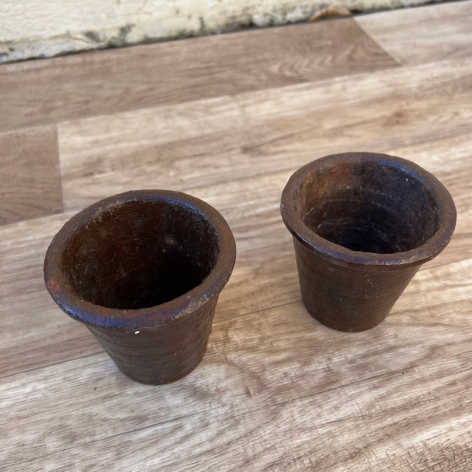 French Cast Iron Planters Vintage Rustic Conical Pots Set of 2 10122217 Fleamarketfrance