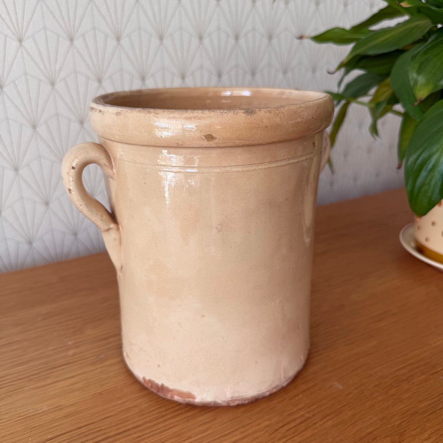Antique French Confit Pot Stoneware Crock Two Handles 7.25" 11012510 Unbranded