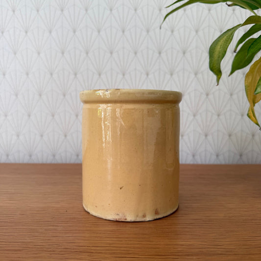 Vintage French Jam Pot Yellow Glazed Stoneware Handmade Crock 23072517 Unmarked