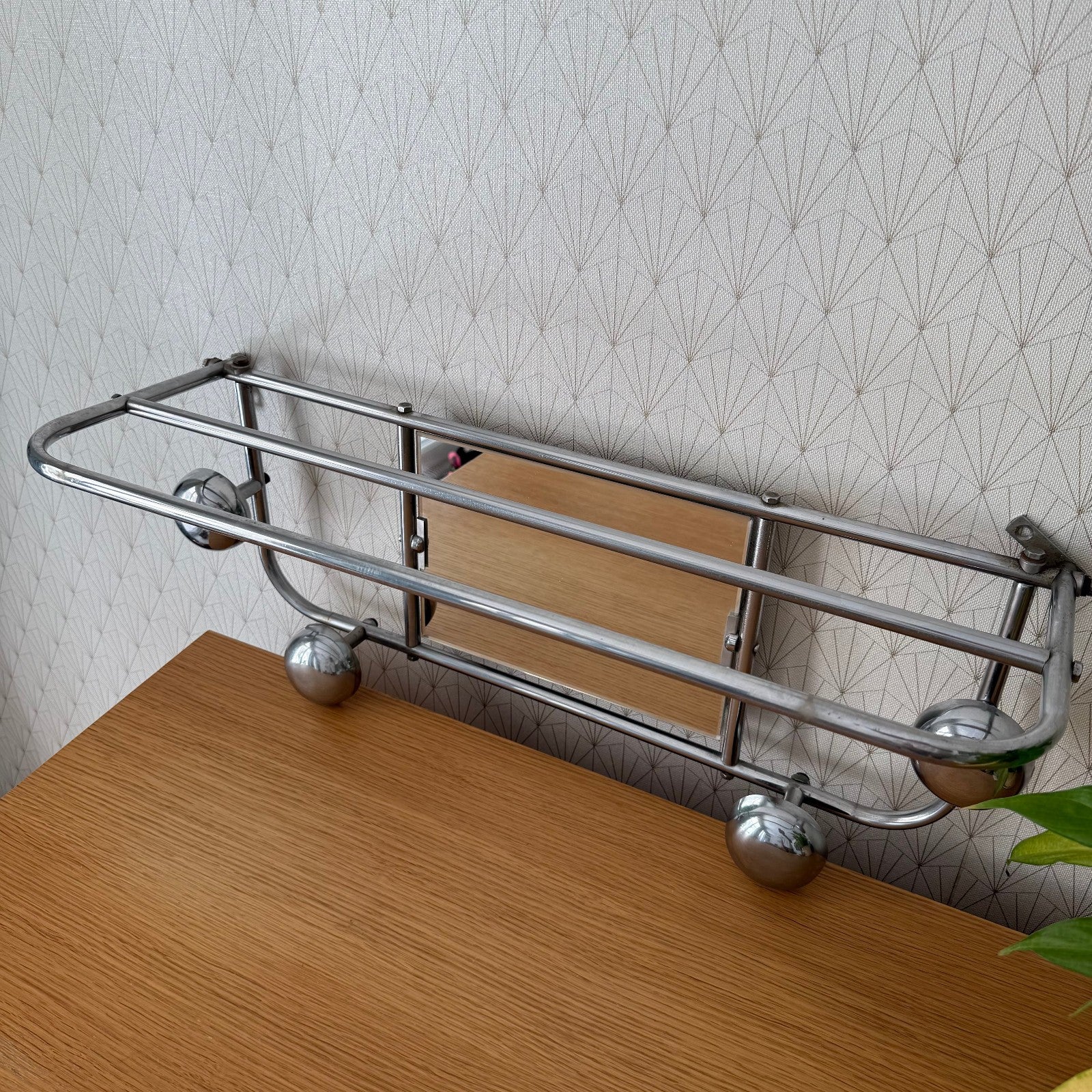 Vintage French Metal 4 Hook Coat Rack/Wall-Mounted Mirror Storage 0407251 Unbranded