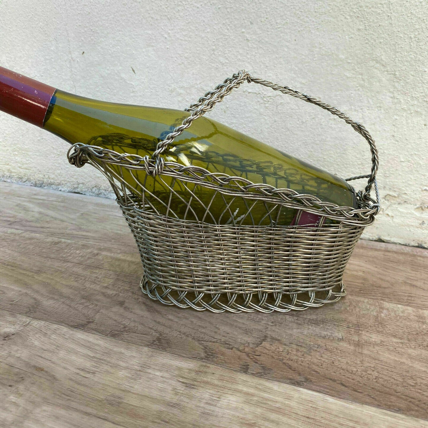 French Wine Basket Silver Plated Bottle Holder Serving Basket 3110216 Handmade