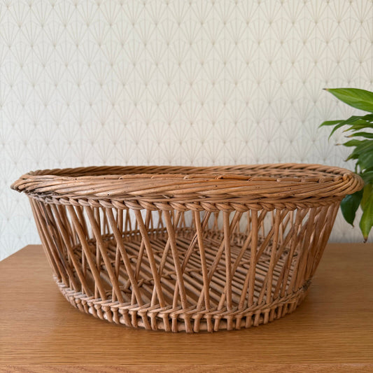 Basket Wicker Rattan Laundry Fruits House vintage french round cute 0901256 - Fleamarketfrance