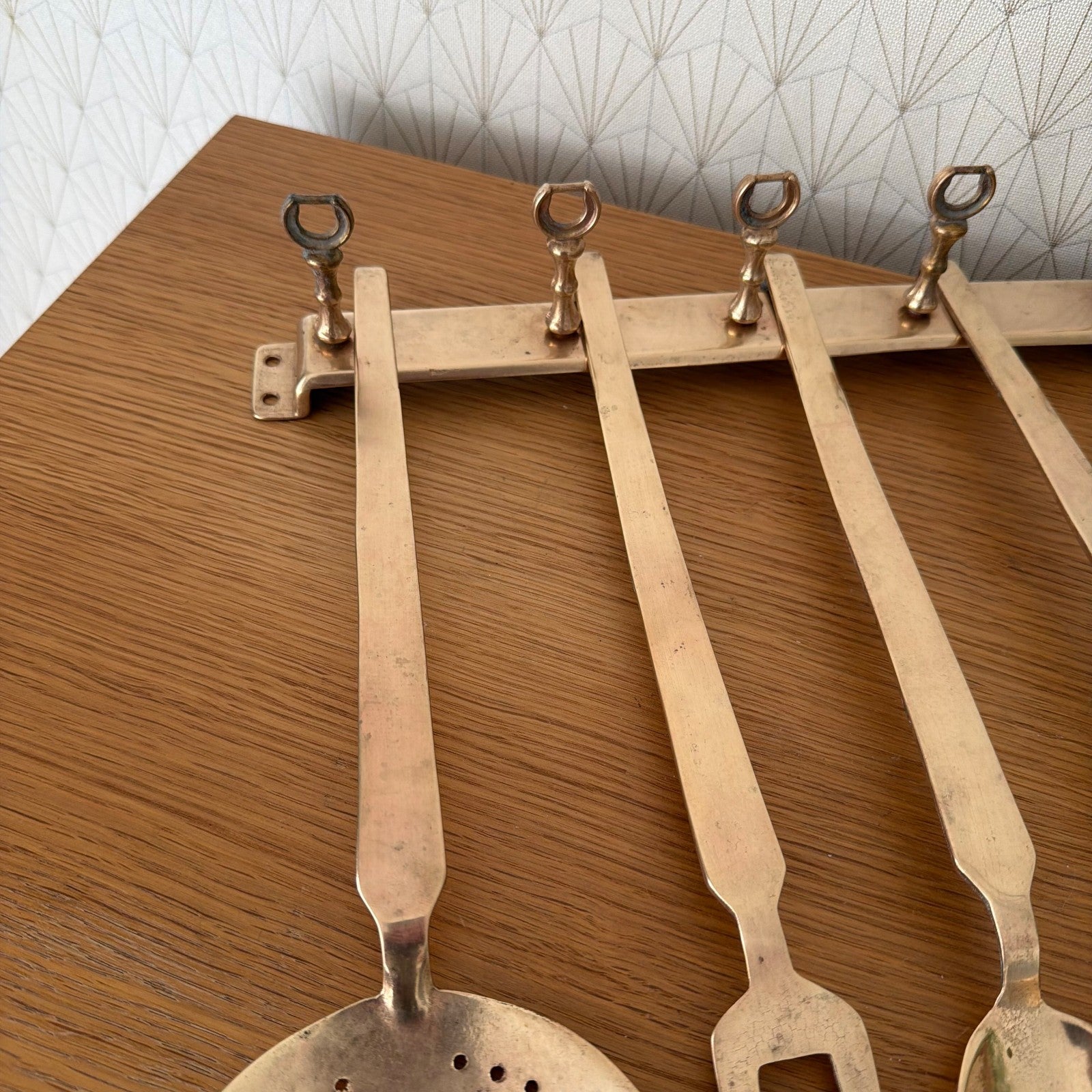 Vintage French Brass Kitchen Utensils Set 6 Pieces Hanging Bar 1805267 Unbranded