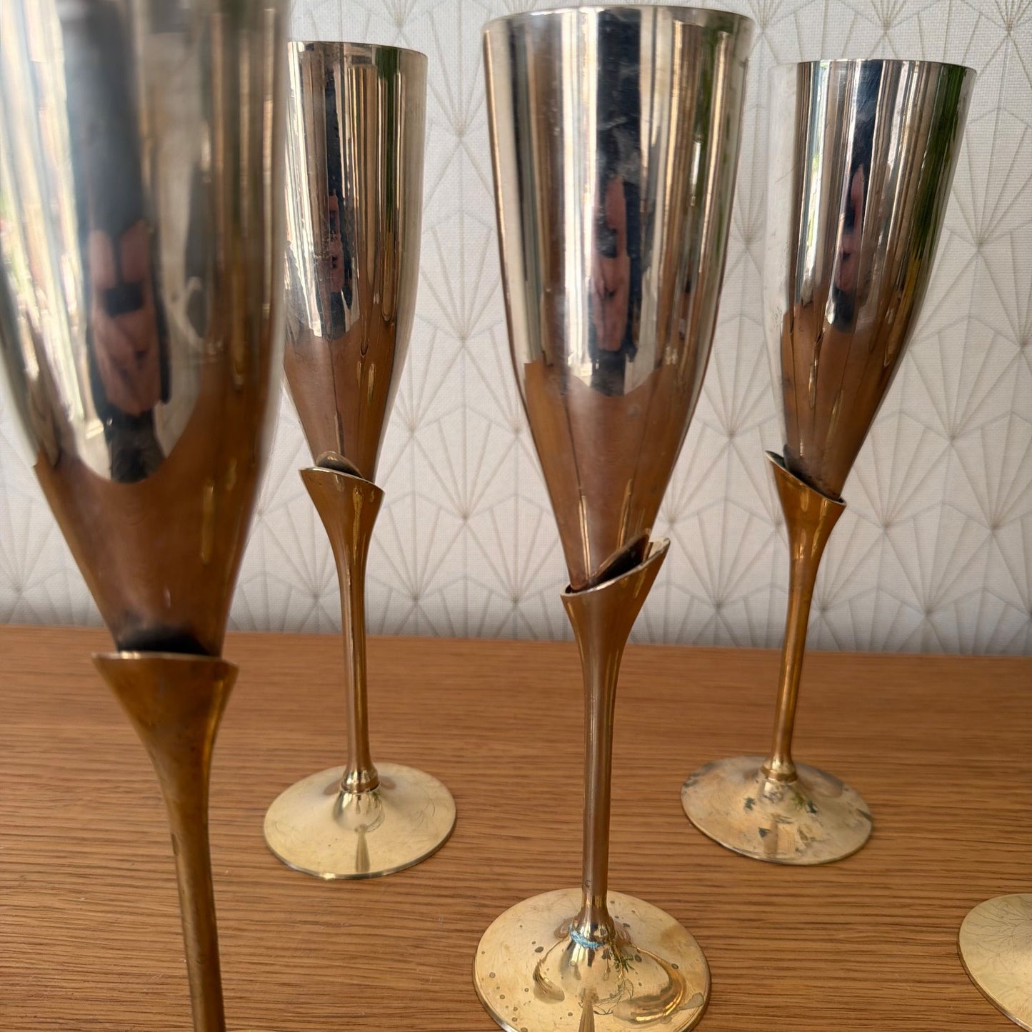 Vintage 4 silver gold champagne flutes silverplate glasses set 1805268 International Silver