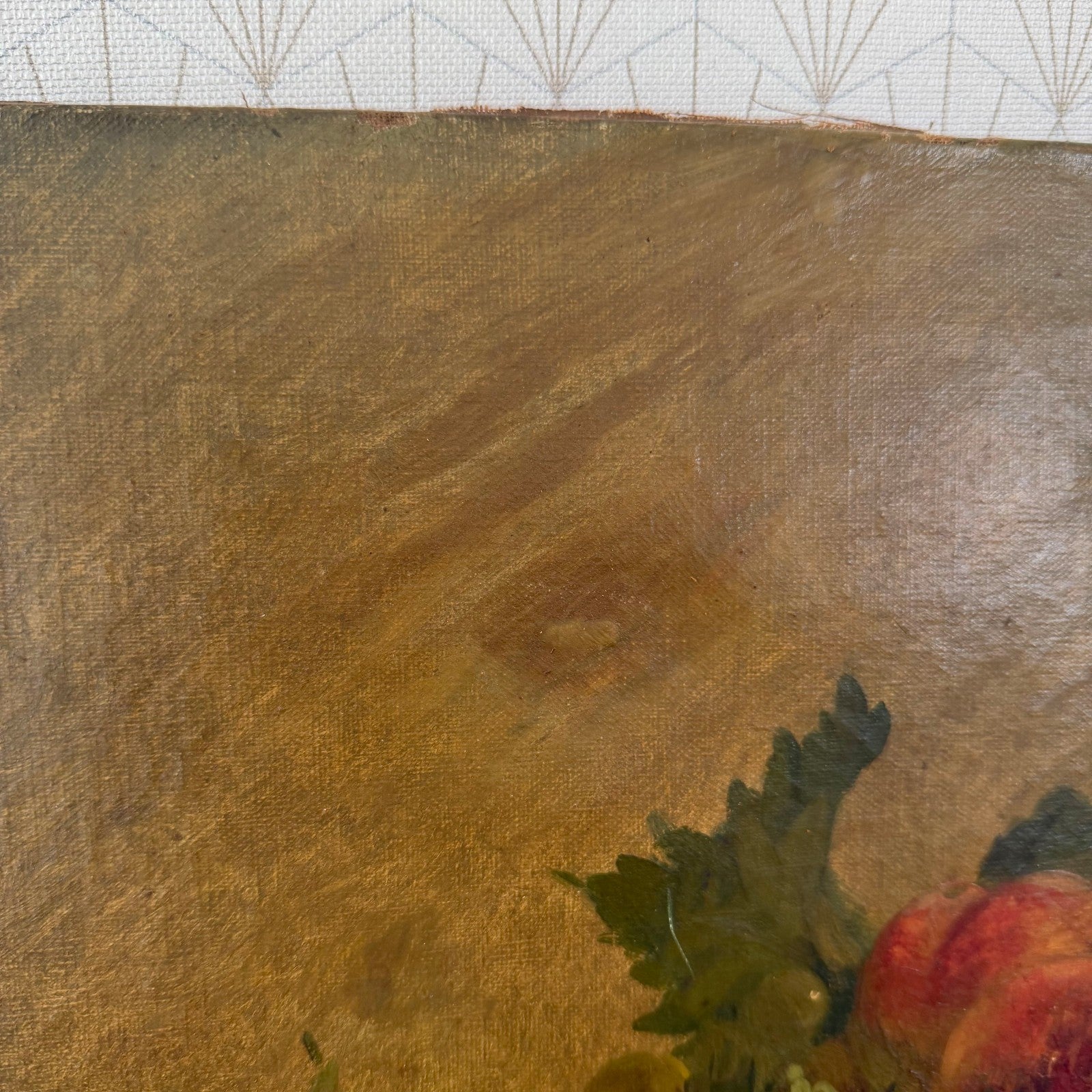 Signature detail Borgnis on French antique still life oil painting lower left corner