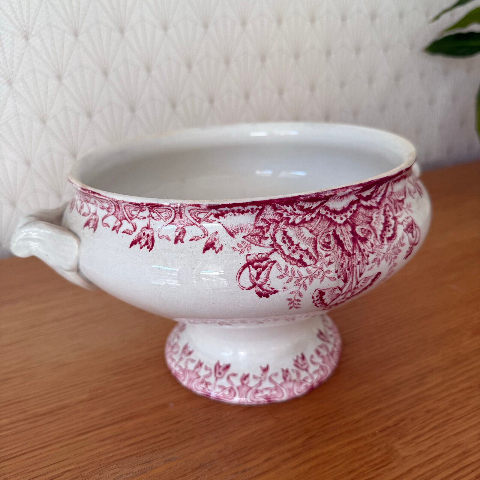 French Tureen Earthenware White Pink Fruits Bowl Terre De Fer BOUCHART 0911243 Fleamarketfrance