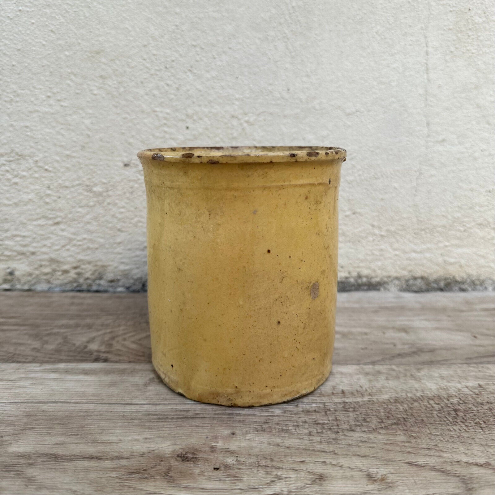 HANDMADE GLAZED BEIGE YELLOW ANTIQUE FRENCH JAM POT CONFIT 0503254 - Fleamarketfrance