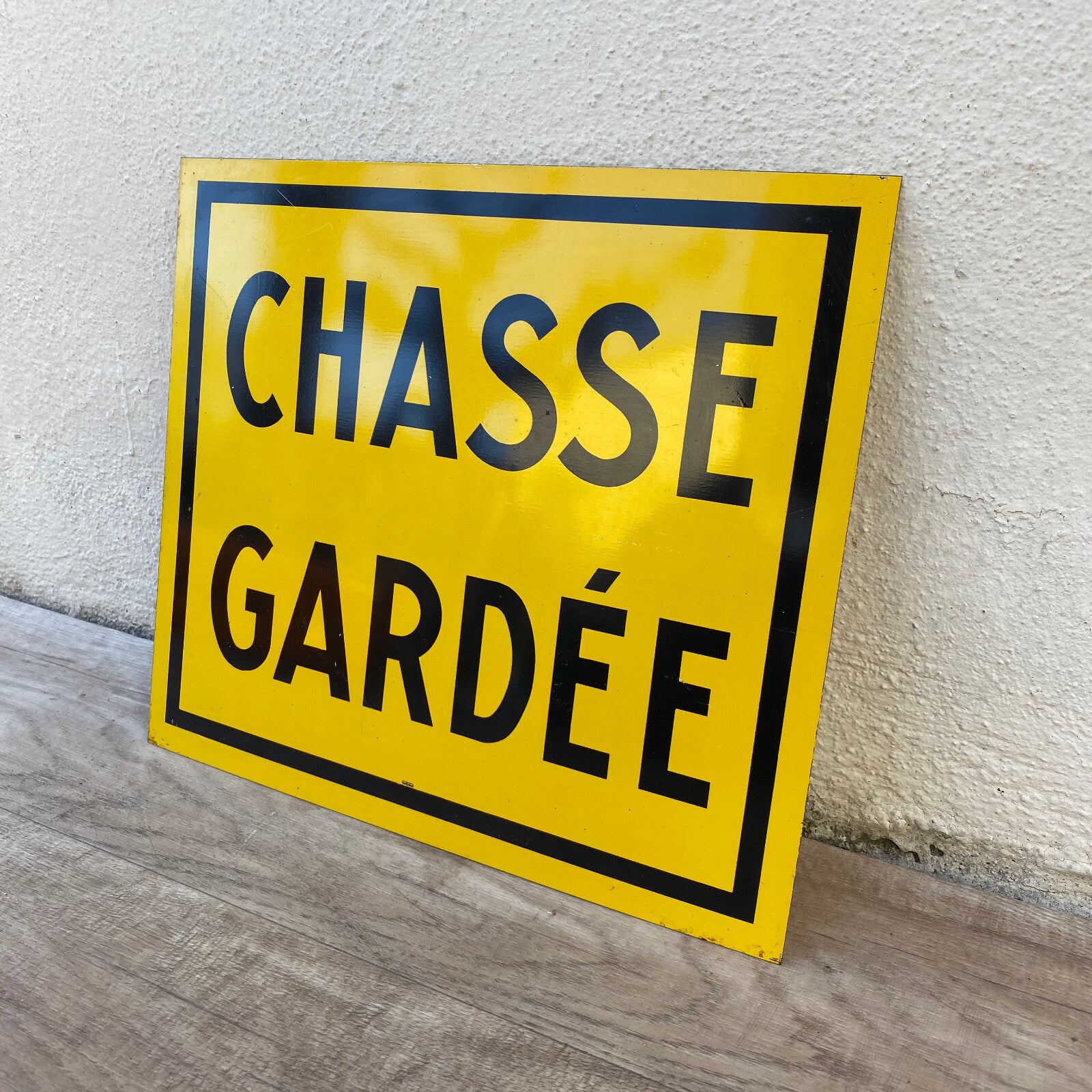 Vintage French Hunting Sign Chasse Gardee Metal Yellow Black 03102216 Unbranded