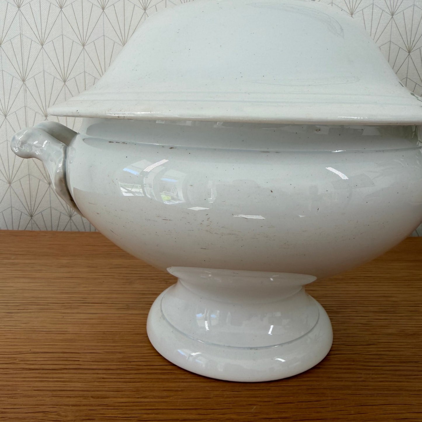 French Tureen Earthenware White Fruits Bowl Terre De Fer St Amand 0111253