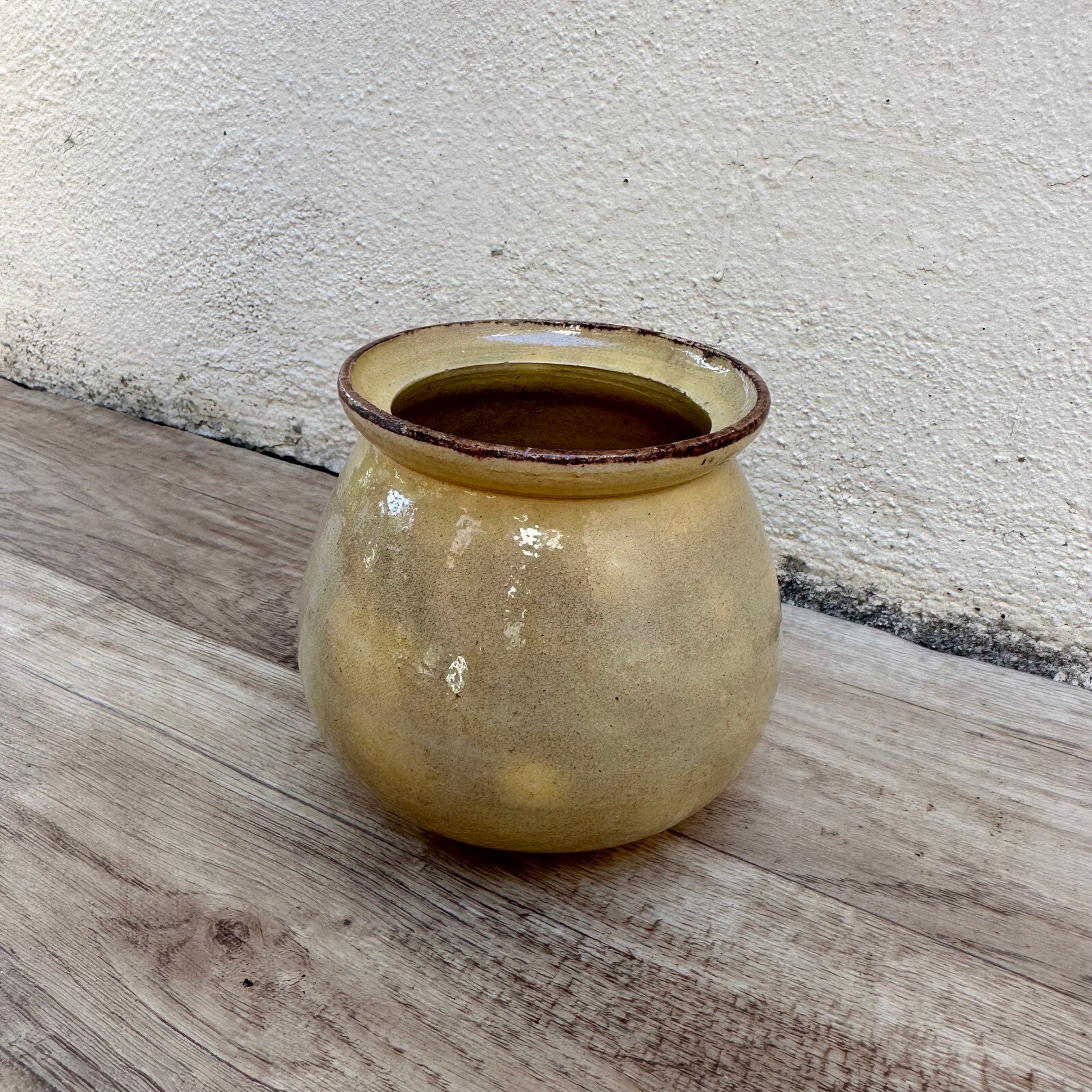 HANDMADE GLAZED BEIGE YELLOW ANTIQUE FRENCH HONEY POT TERRACOTTA CONFIT 0503251 Unmarked