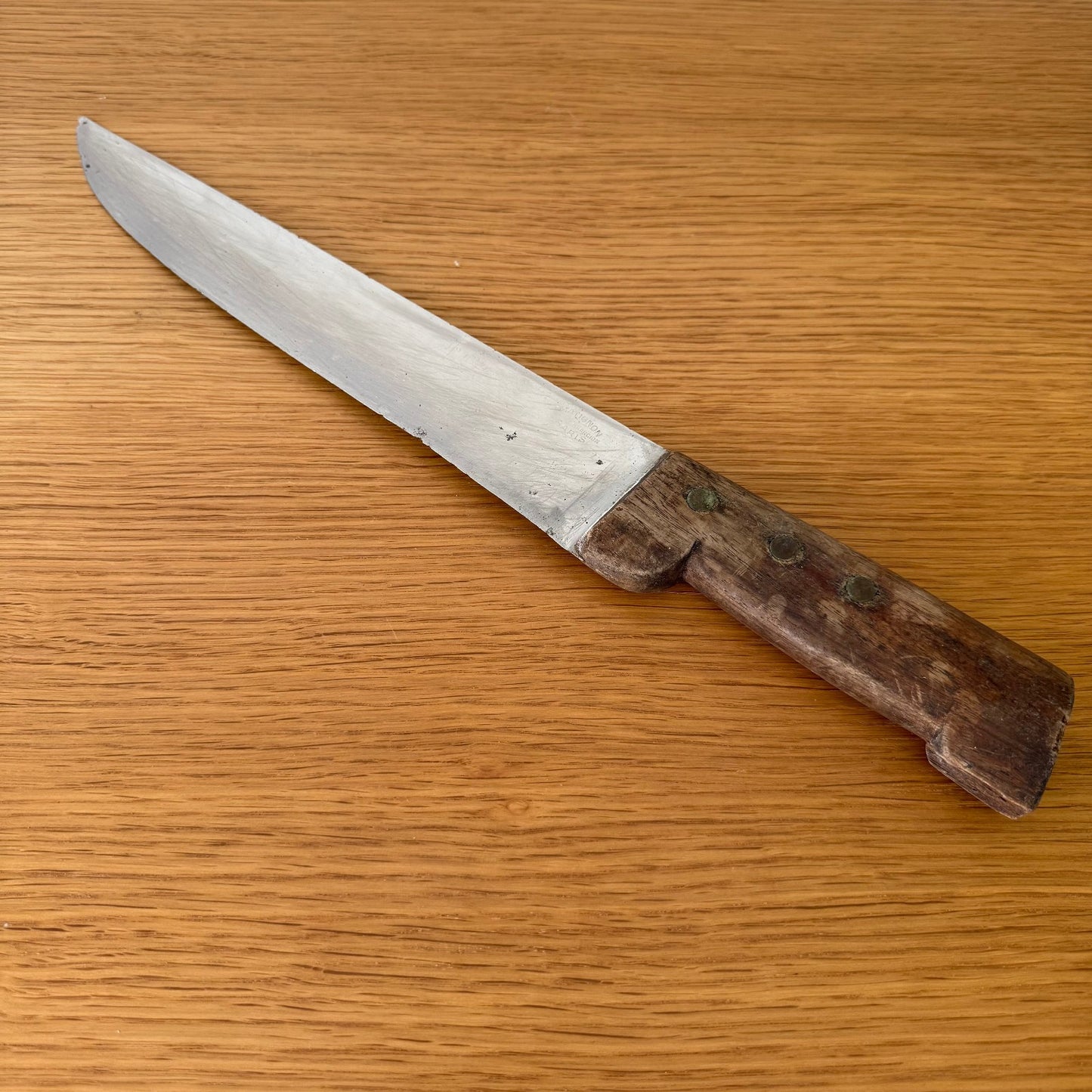 Vintage French Butcher Knife Carbon Steel Blade Wood Handle 1940s 3007255 Unbranded