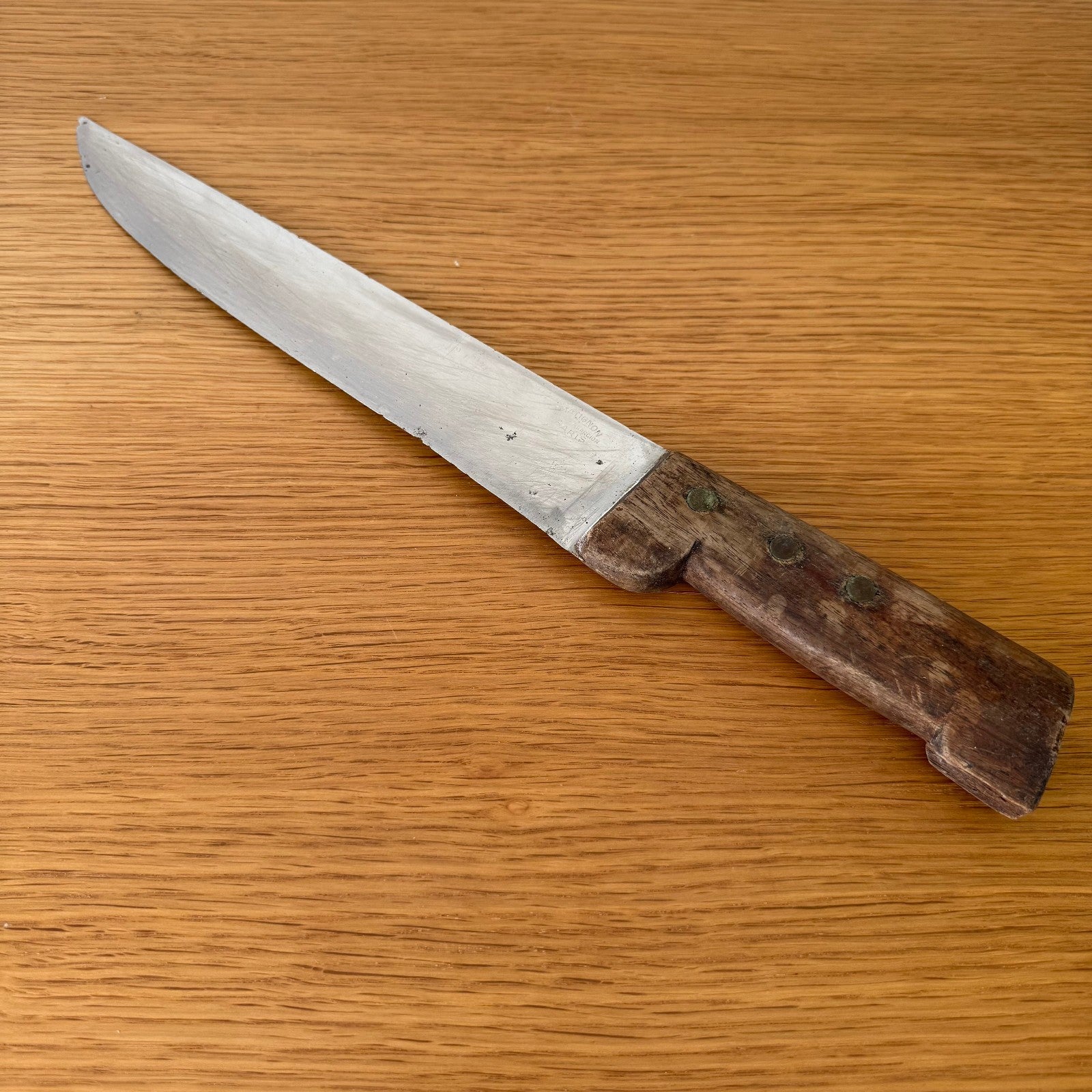 Vintage French Butcher Knife Carbon Steel Blade Wood Handle 1940s 3007255 Unbranded