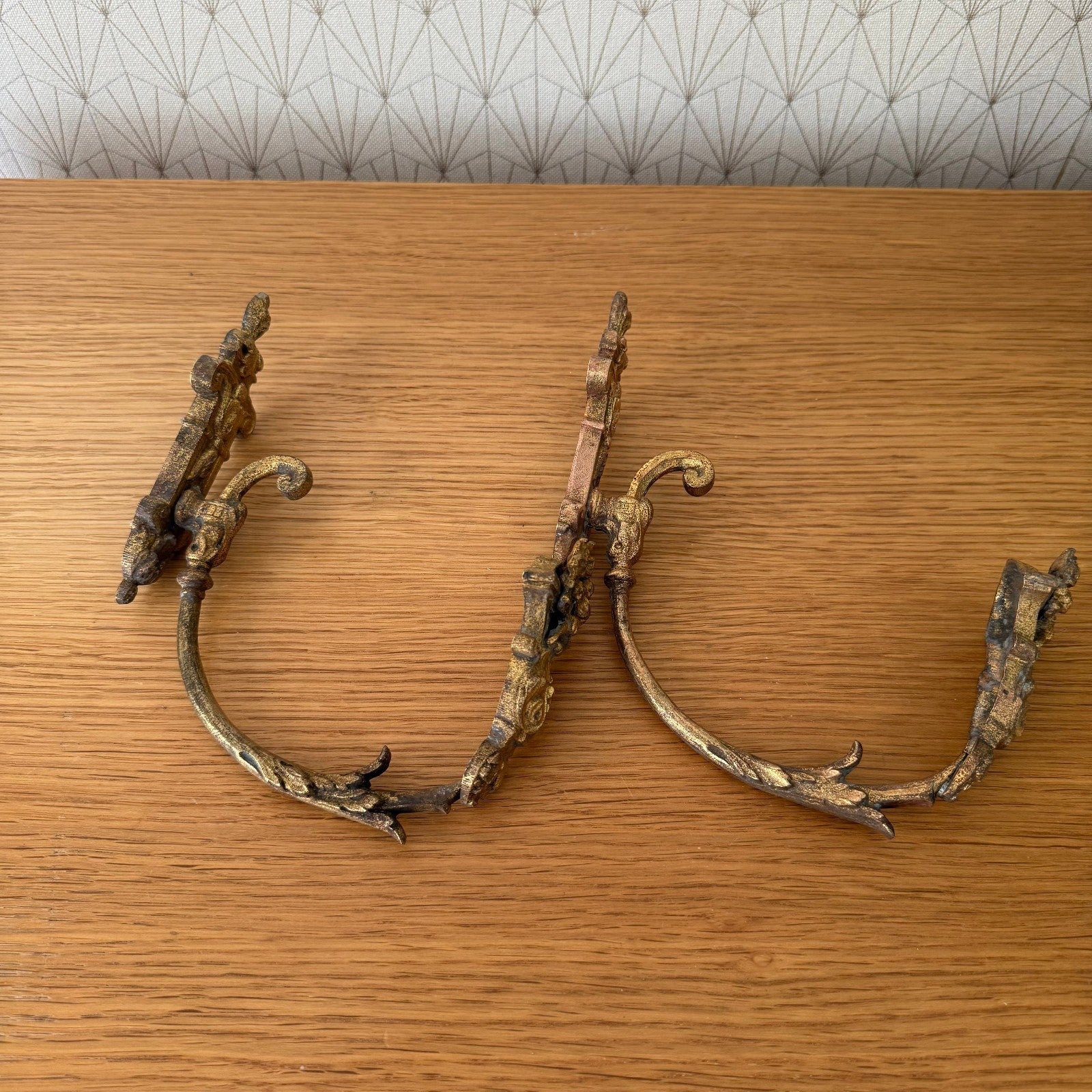 Vintage French Pair of Brass Curtain Tiebacks hooks for Window Drapes 3008256 Fleamarketfrance
