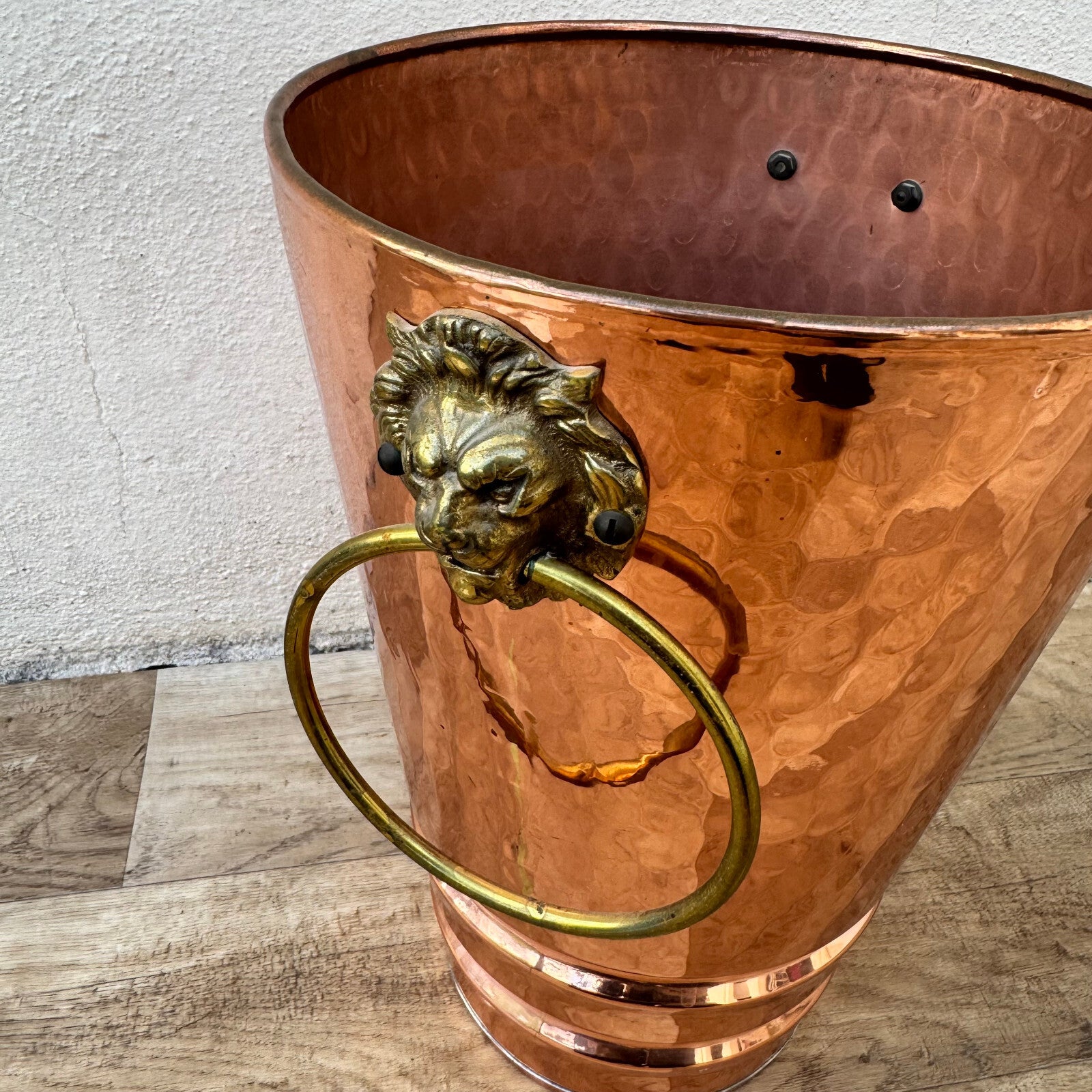 French Copper Bucket Lion Handles Villedieu Normandy Vintage 0105241 Fleamarketfrance