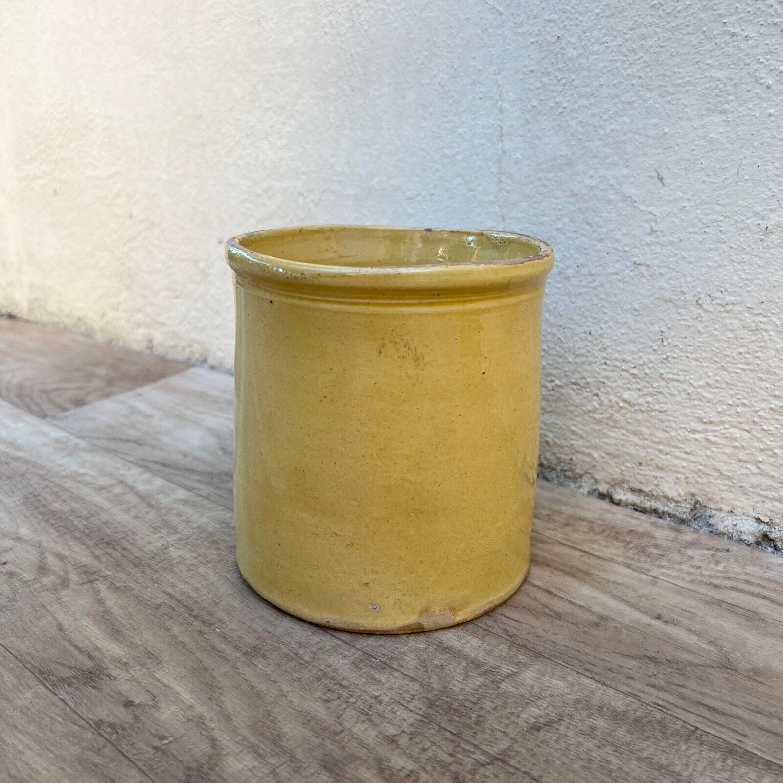 HANDMADE GLAZED YELLOW ANTIQUE FRENCH CONFIT JAM POT TERRACOTTA 2905244 - Fleamarketfrance