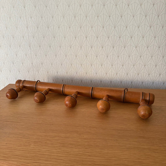 Vintage French Coat Hook Hat 5 Pegs Hanger Faux Bamboo rack 03042513 Unbranded