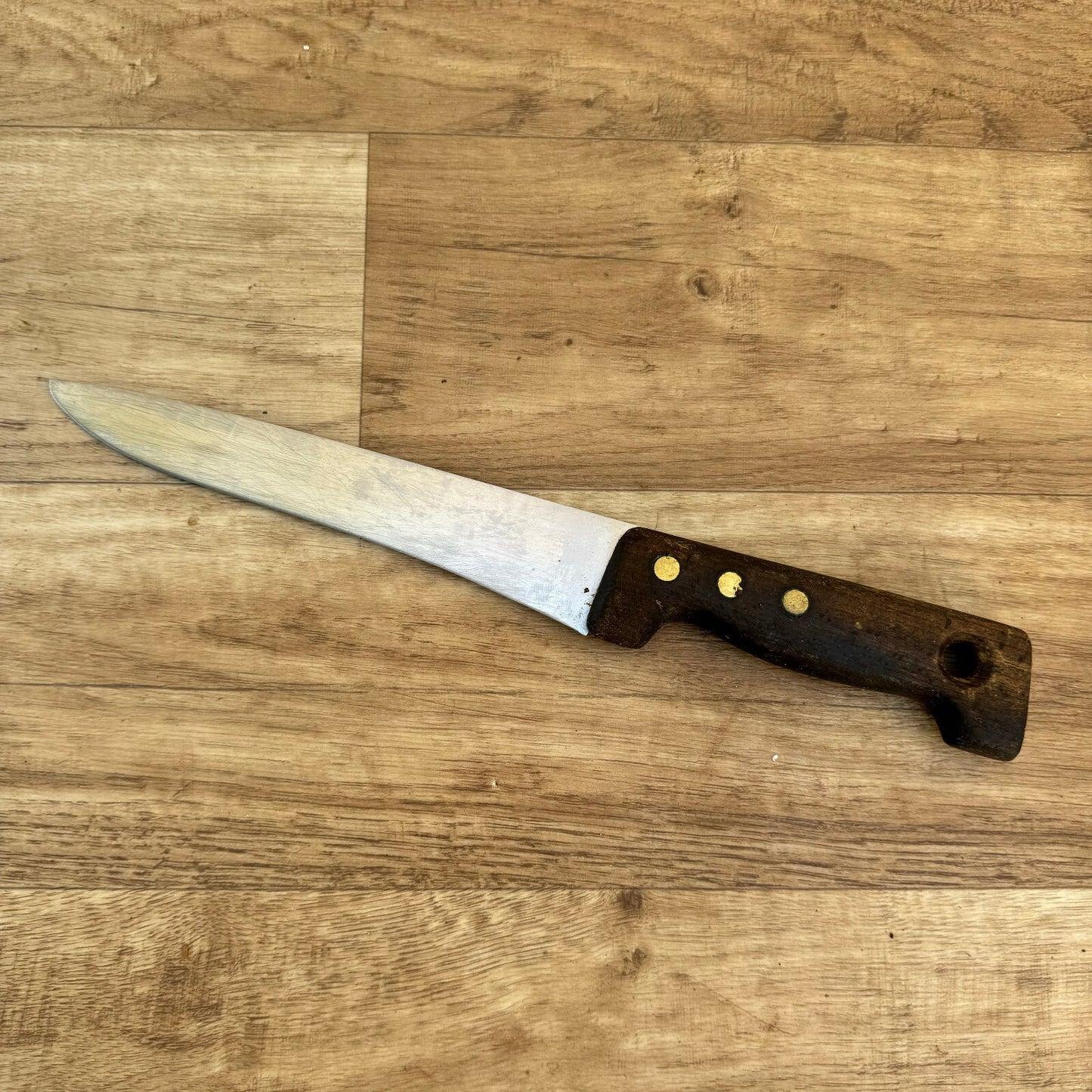 French Vintage Butcher Knife Wood Handle Stainless Blade 12 3/4" 02082427 Unbranded