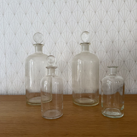 French Apothecary Glass Bottles Set of 4 with Stoppers 18072616 Perrier