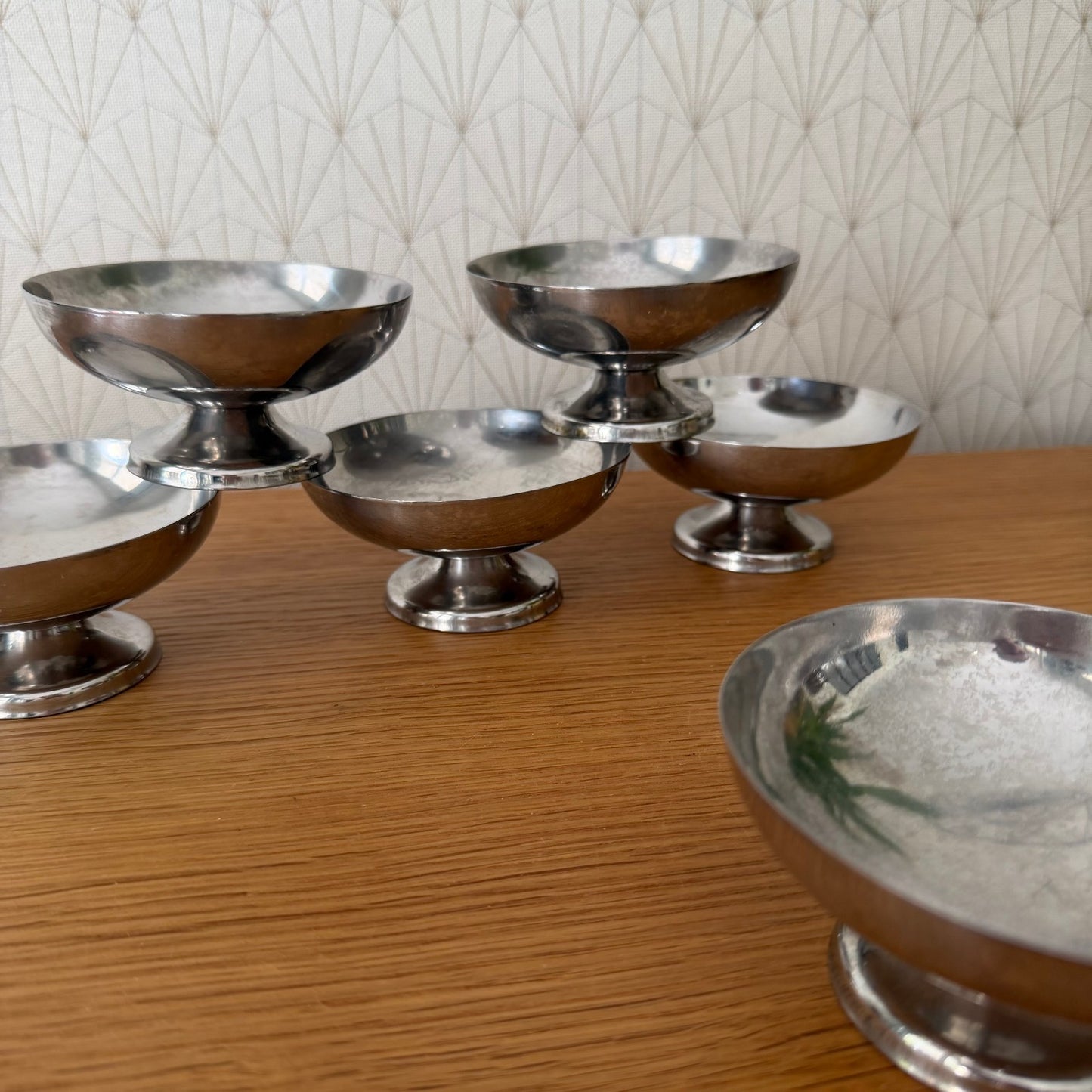 Vintage Stainless Steel Dessert Bowls Set 6 French Pedestal 08102510 Unbranded