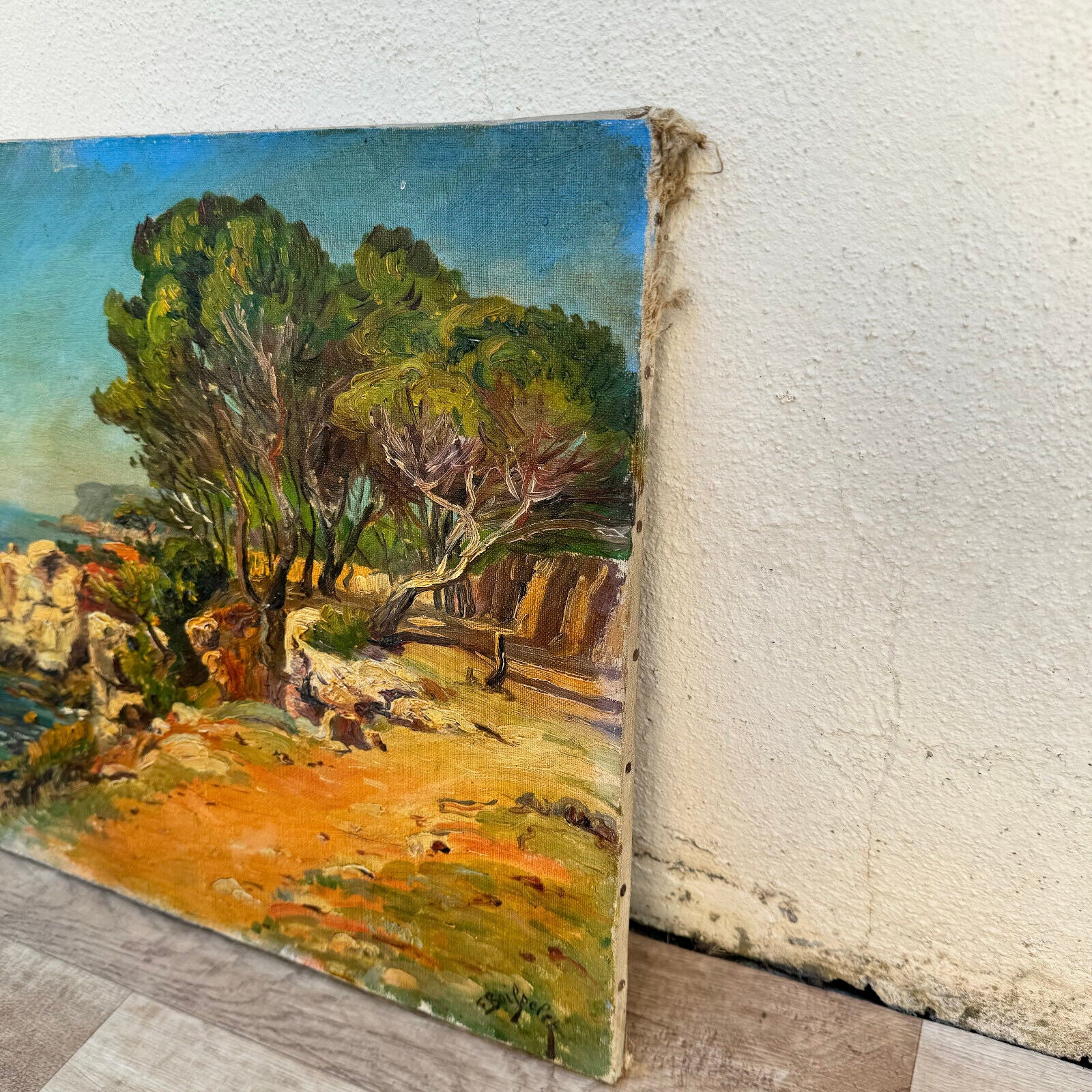 VINTAGE FRENCH OIL PAINTING  provencal riviera landscape SIGNED 07062410 - Fleamarketfrance