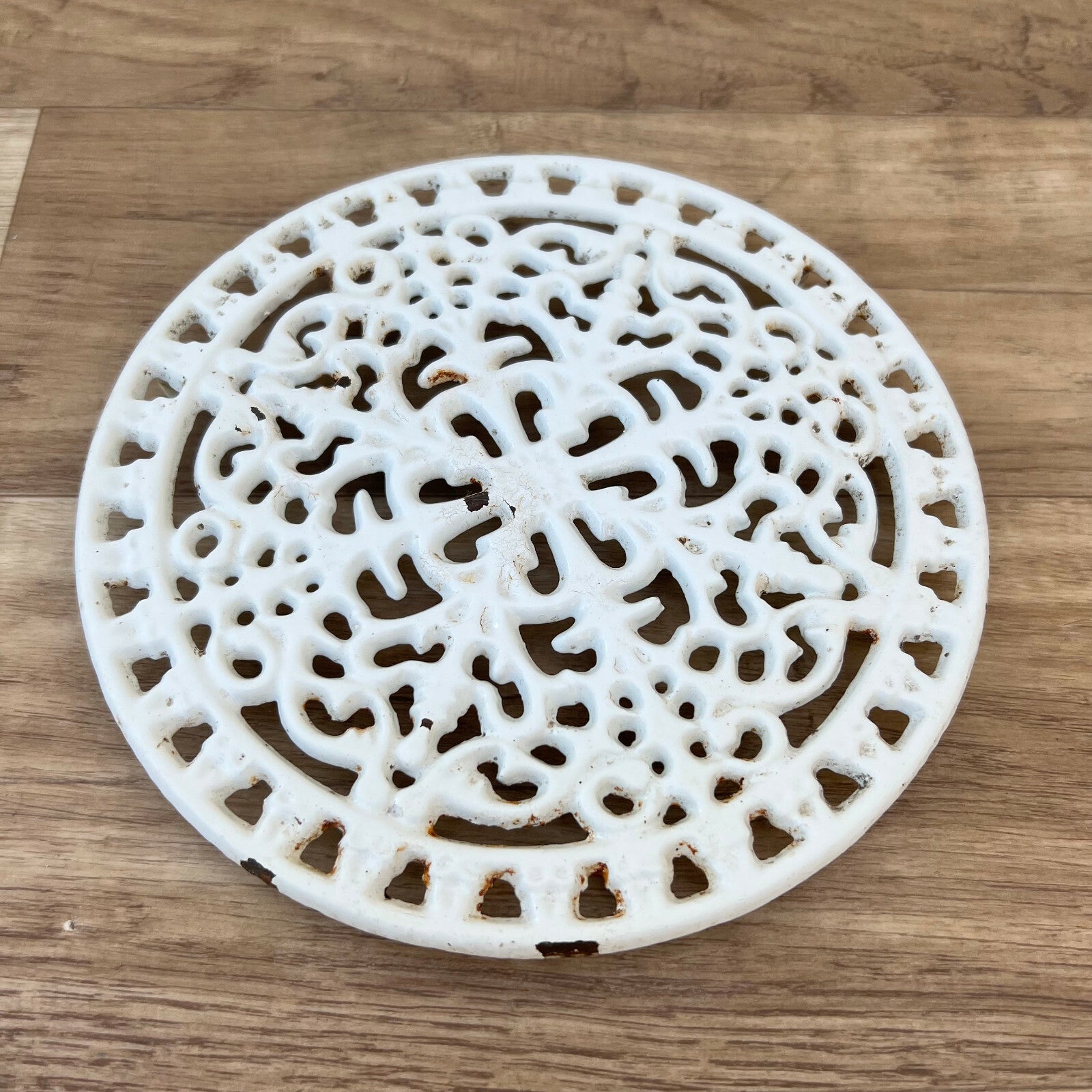 Antique French Cast Iron Trivet White Ornate Decorative Hot Plate 0205222 Unbranded