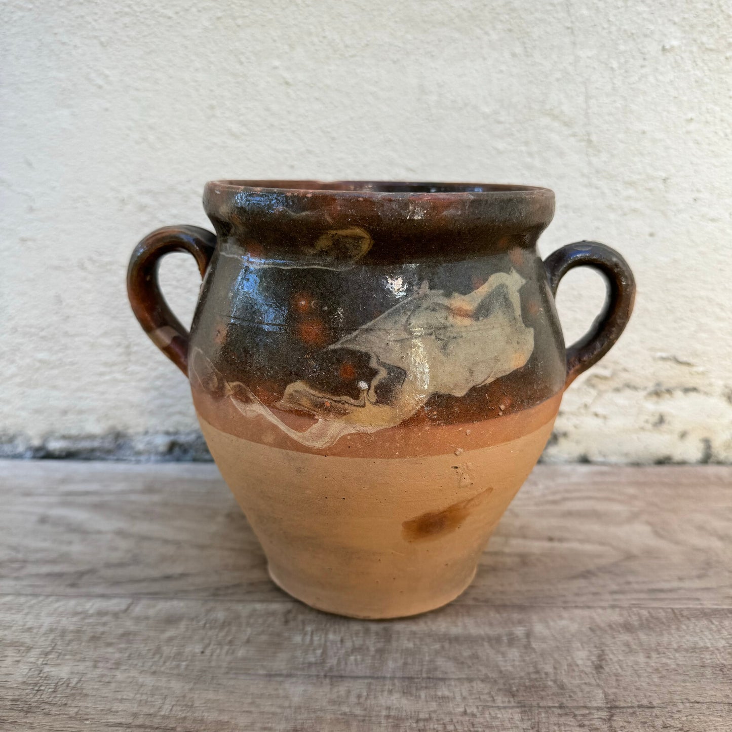 French Confit Pot Terracotta Glazed Two Handles Vintage 1810235 Unmarked