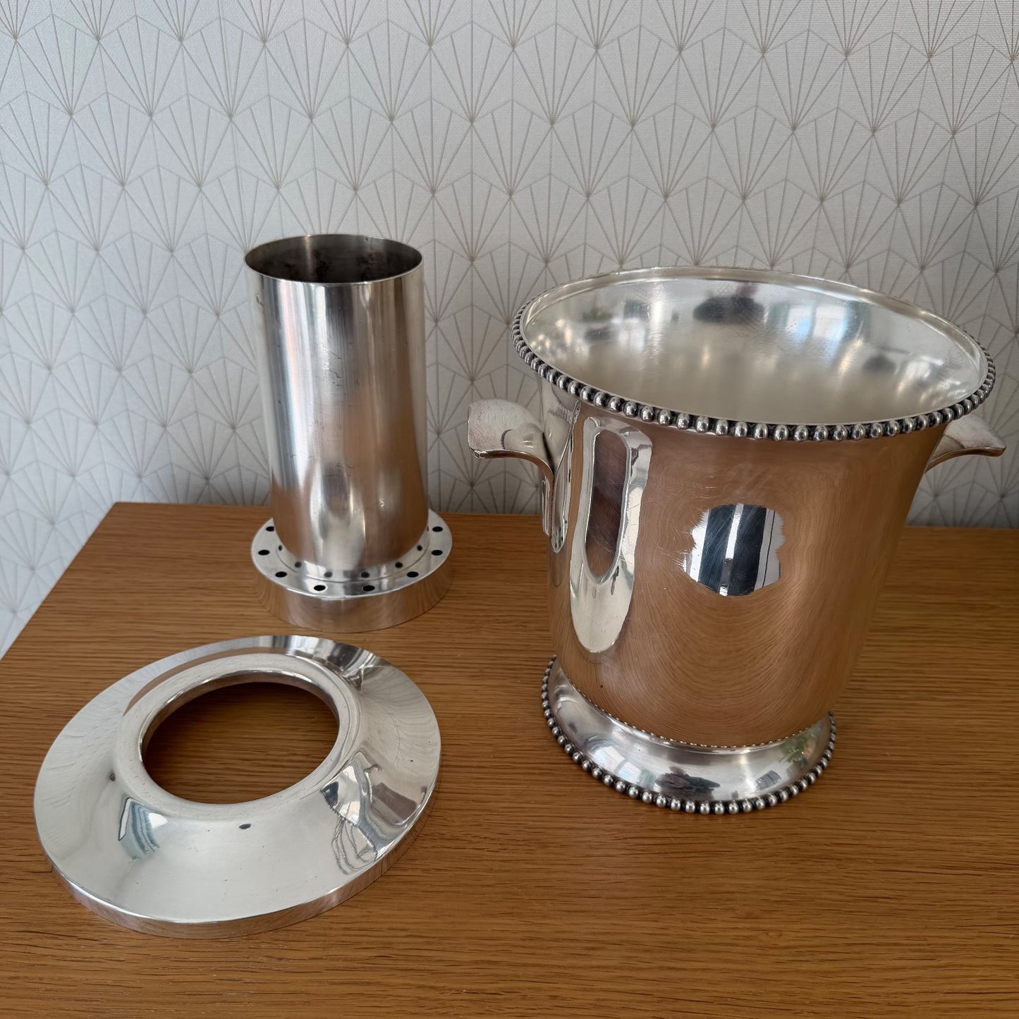 French Silverplate Ice Bucket Wine Champagne Cooler Vintage 1950s 0505265 Unbranded