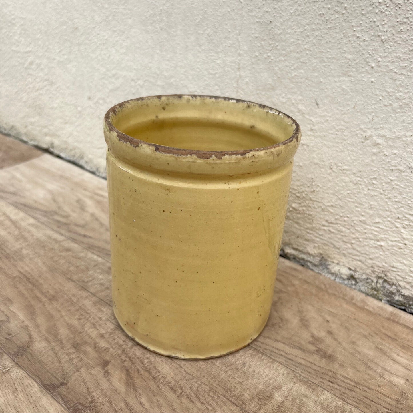 HANDMADE GLAZED YELLOW ANTIQUE FRENCH CONFIT JAM POT TERRACOTTA 6 1/2" 1107225 - Fleamarketfrance